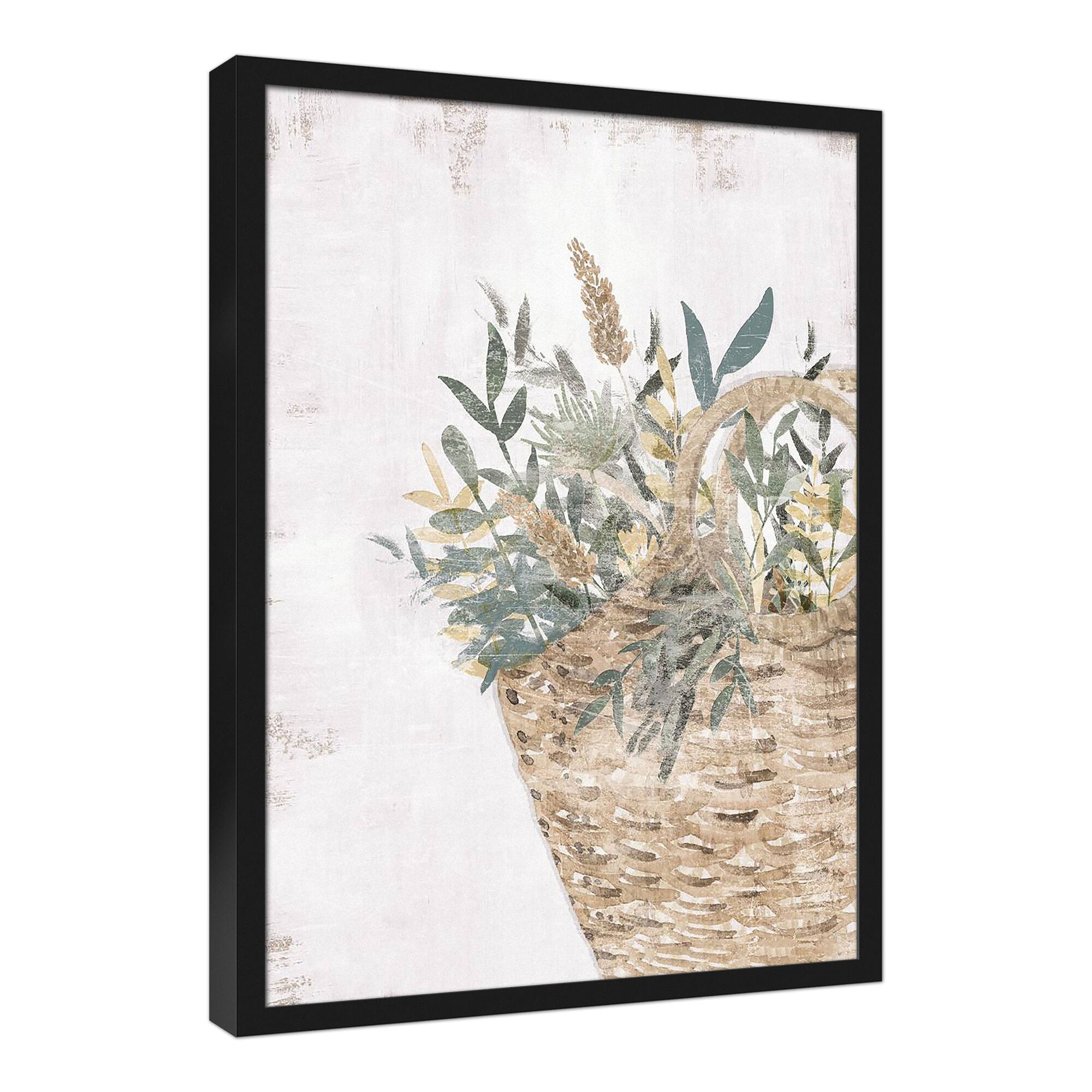 Jewel Flower Basket 20&#x22; x 30&#x22; Black Framed Canvas