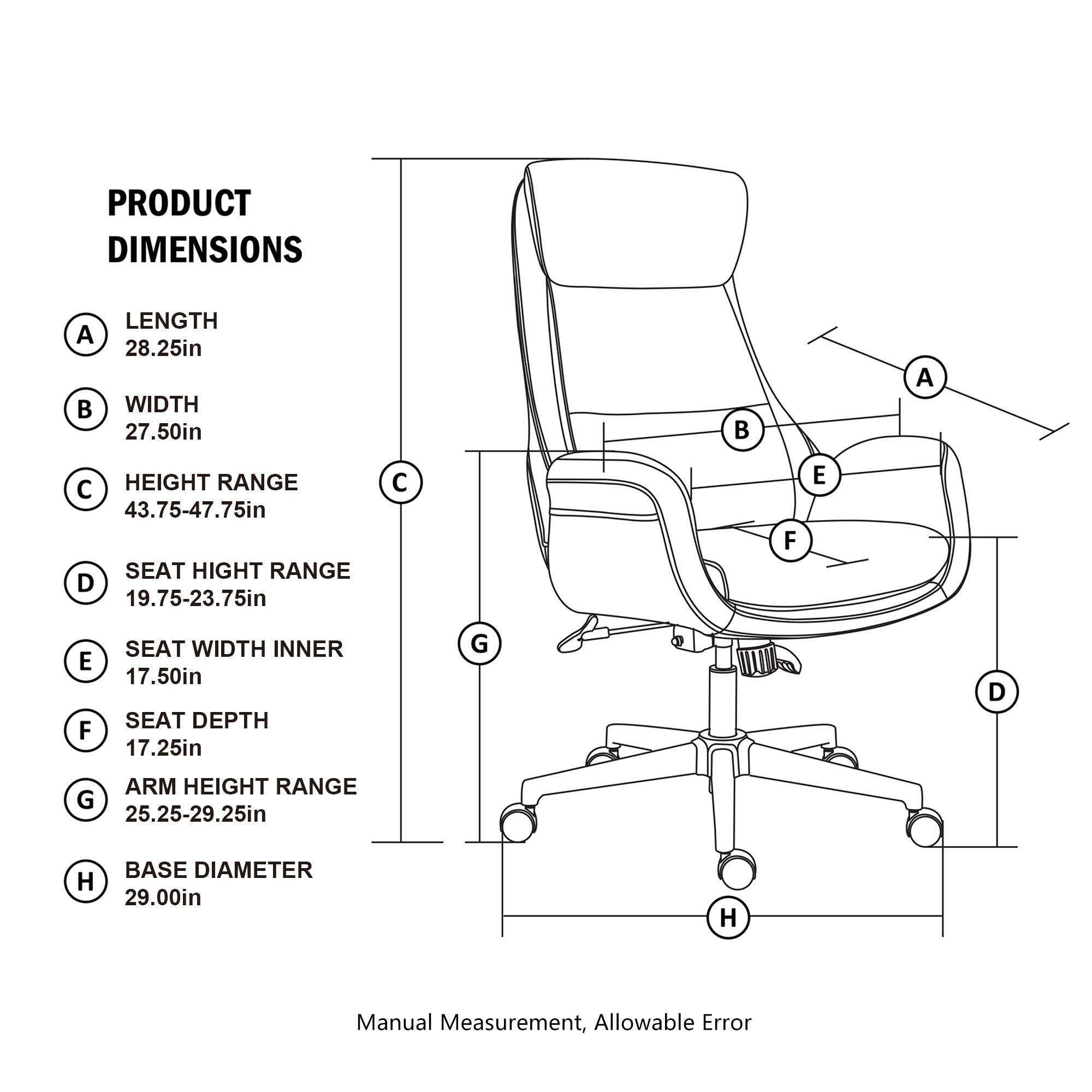 Glitzhome® Mid-Century Modern Faux Leather Adjustable High Back Swivel Office Chair