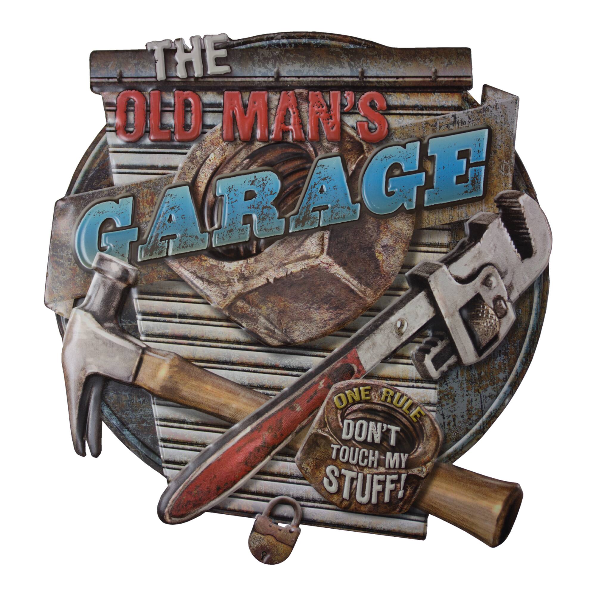 American Art Décor™ 16.5" The Old Man's Garage Embossed Metal Sign