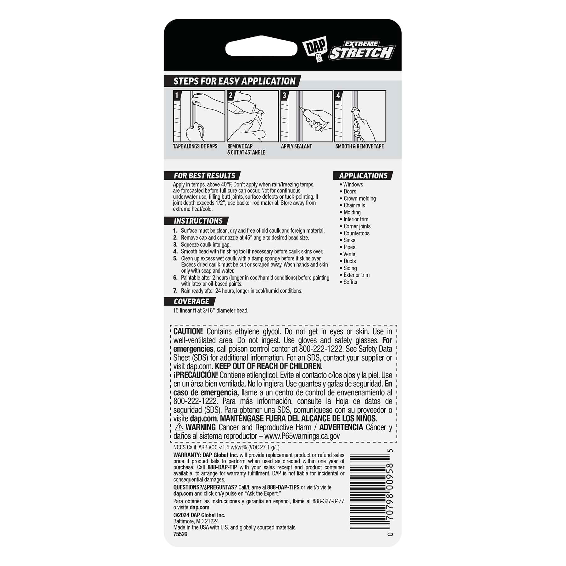 DAP® 2.75oz. Extreme Stretch Acrylic Urethane Elastomeric Sealant