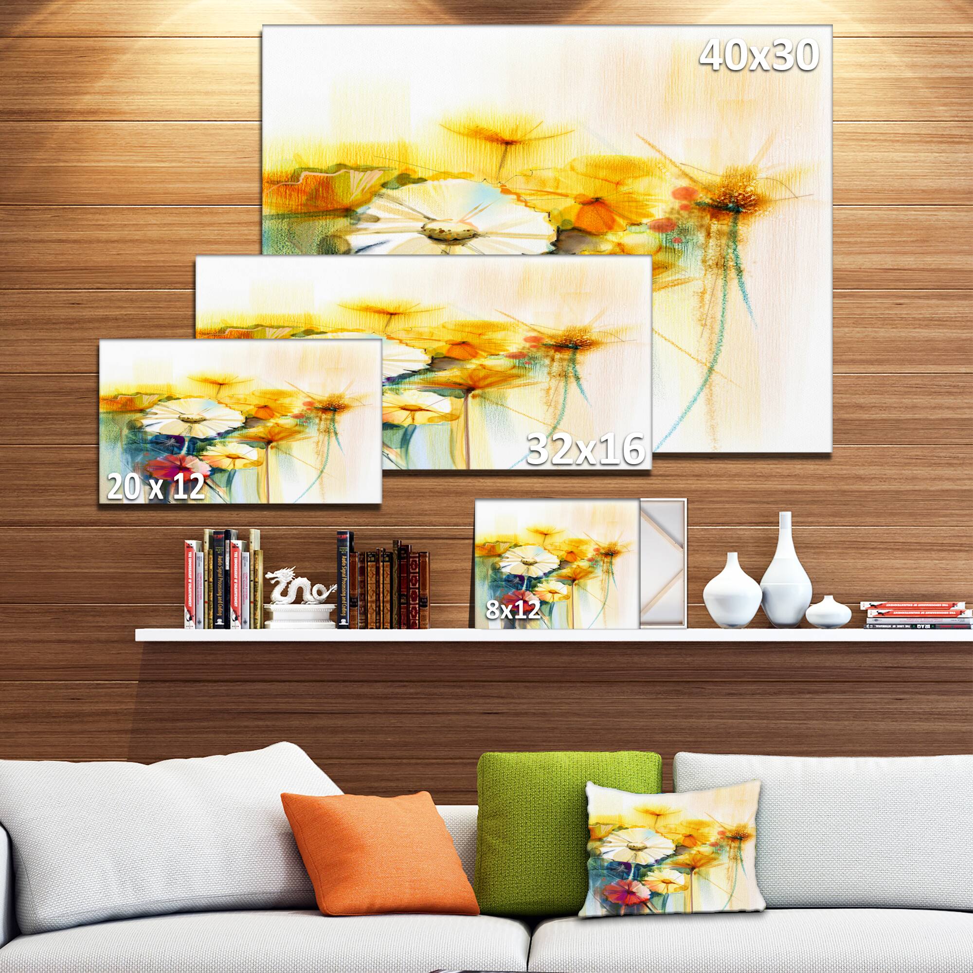 Designart - Bunch of White Yellow Flowers - Large Floral Canvas Art Print