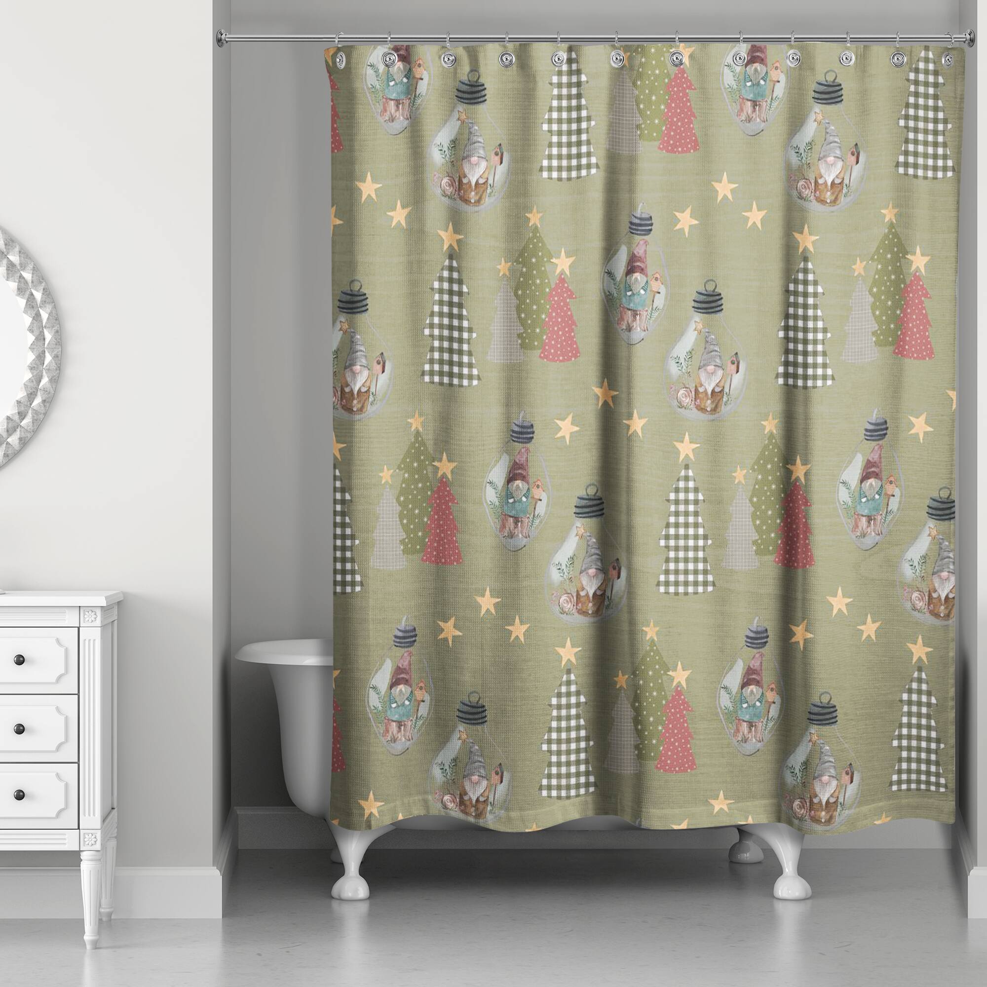 Green Tree & Globe Pattern Shower Curtain