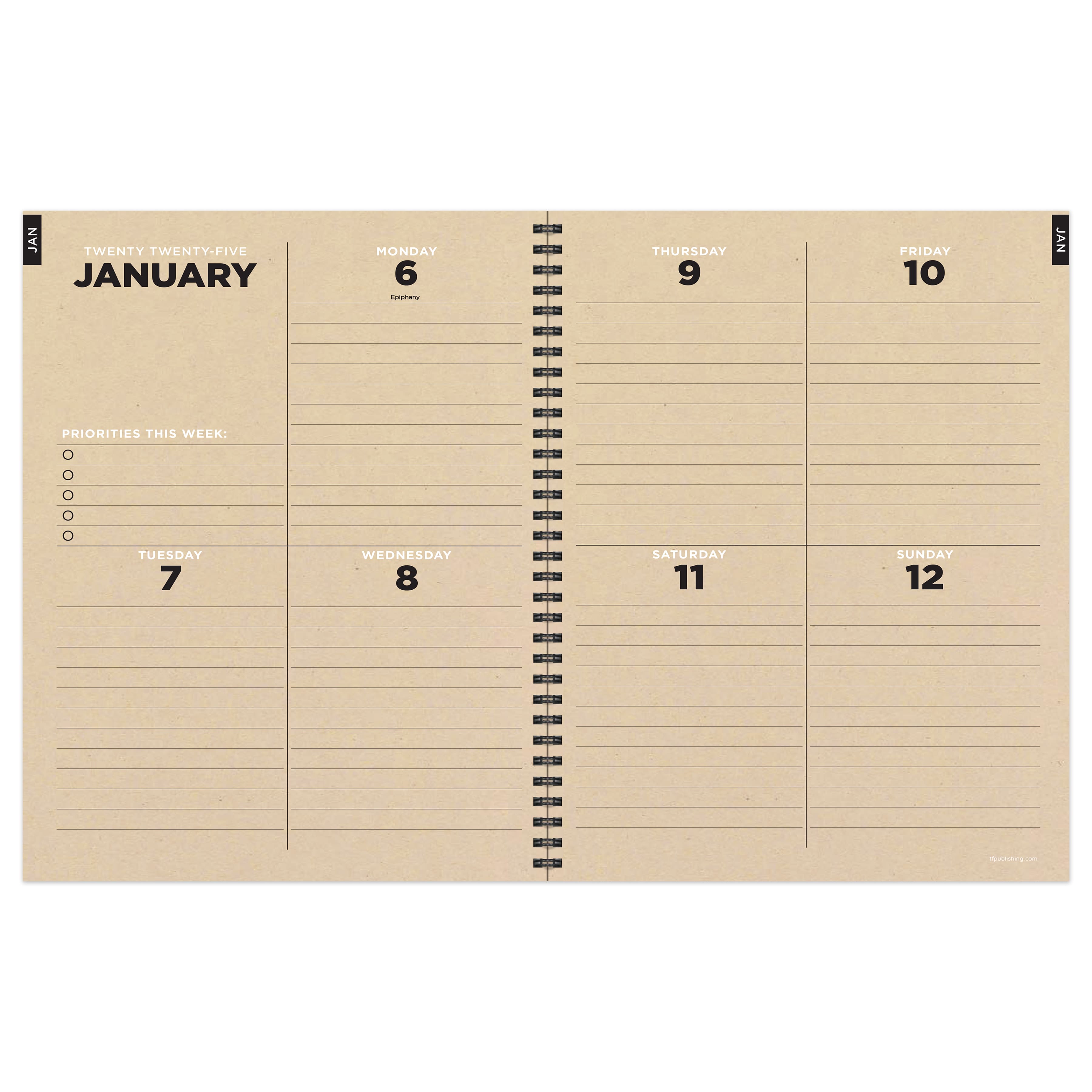 TF Publishing 2025 Large Navy Grid Space Weekly Monthly Spiral Planner