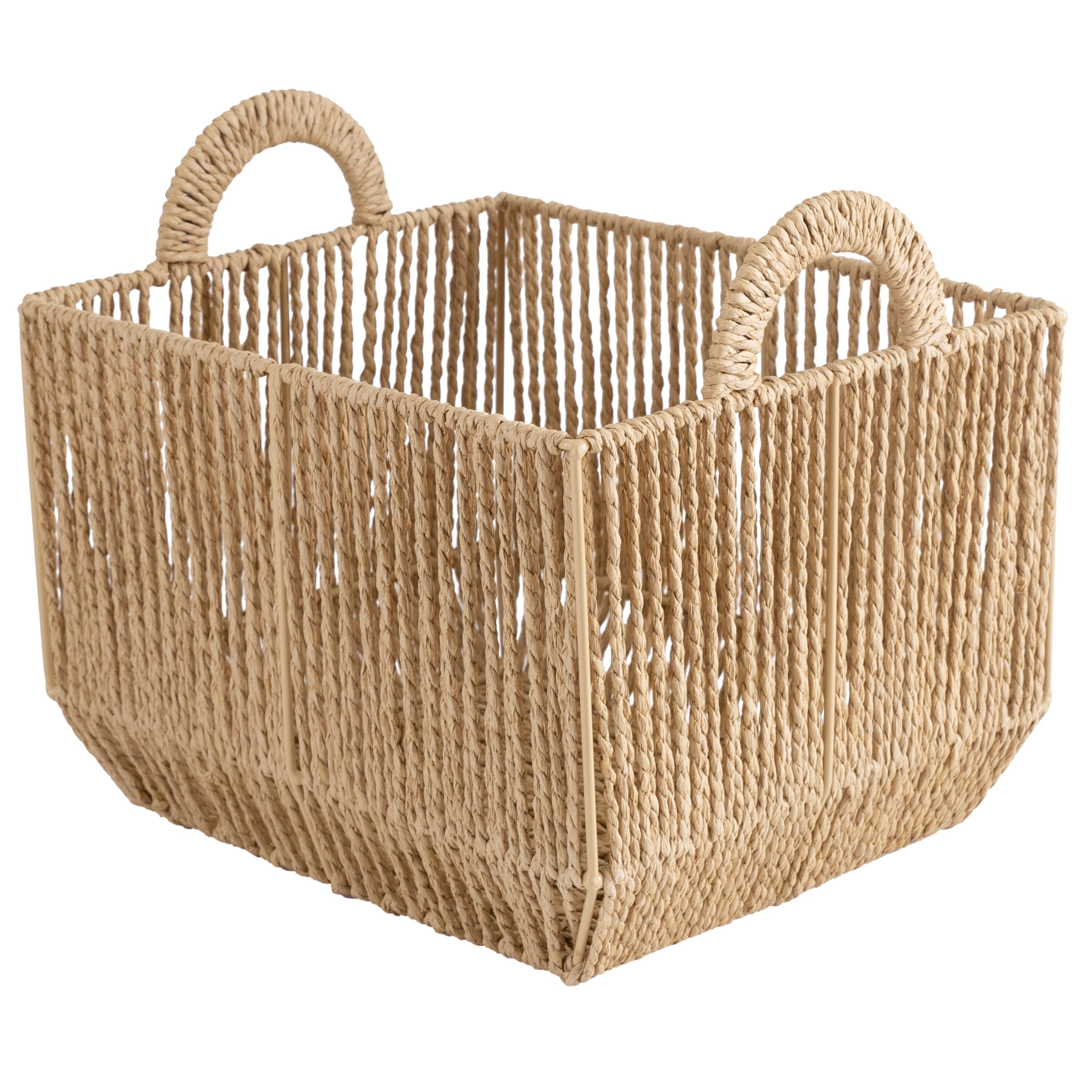 Simplify Large Vertical Weave Storage Basket with Round Handles