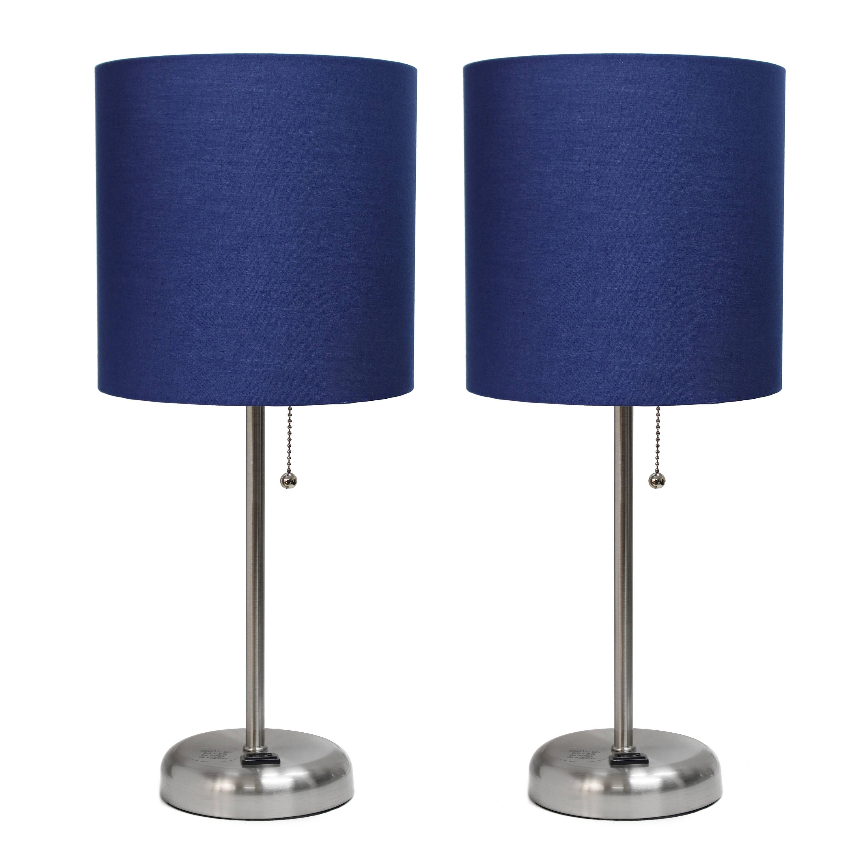 LimeLights 19.5&#x22; Brushed Steel Base Lamps with Charging Outlets, 2ct.