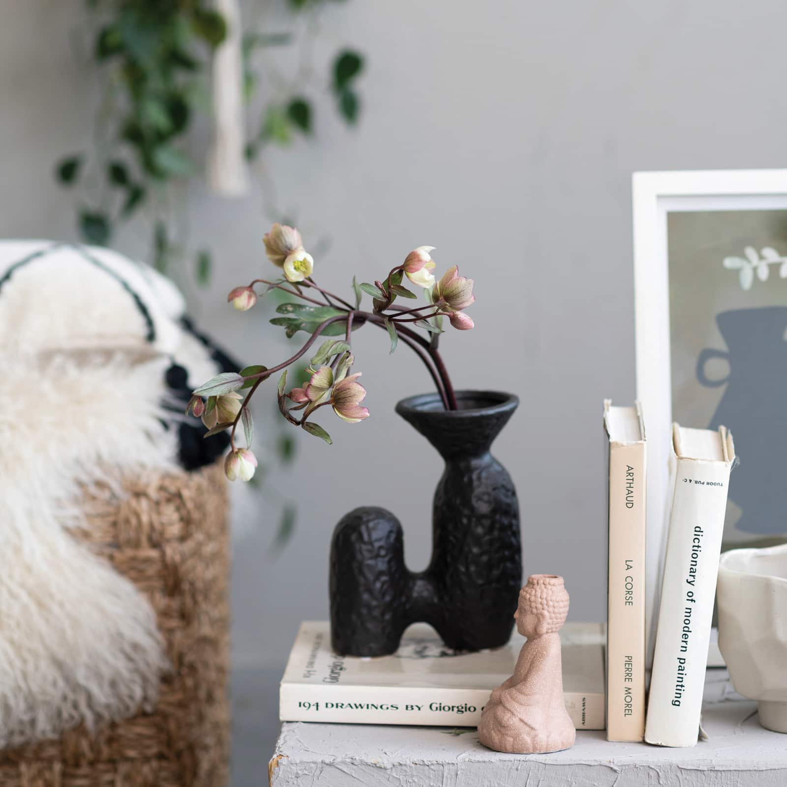 Hello Honey&#xAE; 8&#x22; Matte Black Textured Stoneware Sculptural Vase
