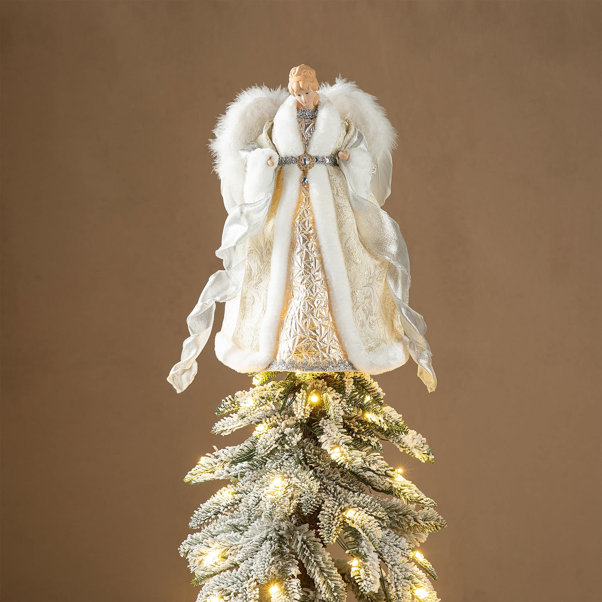 Glitzhome&#xAE; 16.5&#x22; Faux Fur Elegant Christmas Angel Tree Topper