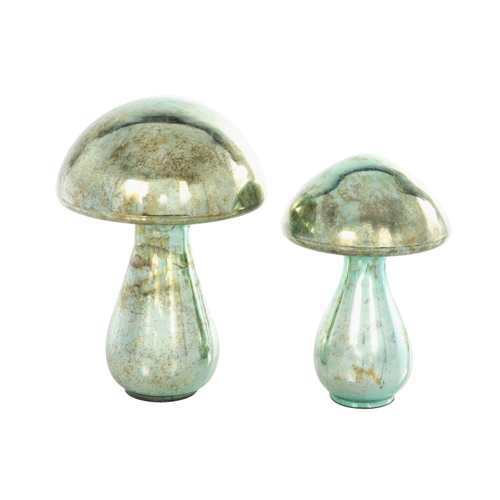 Green Glass Mushroom Sculpture Set