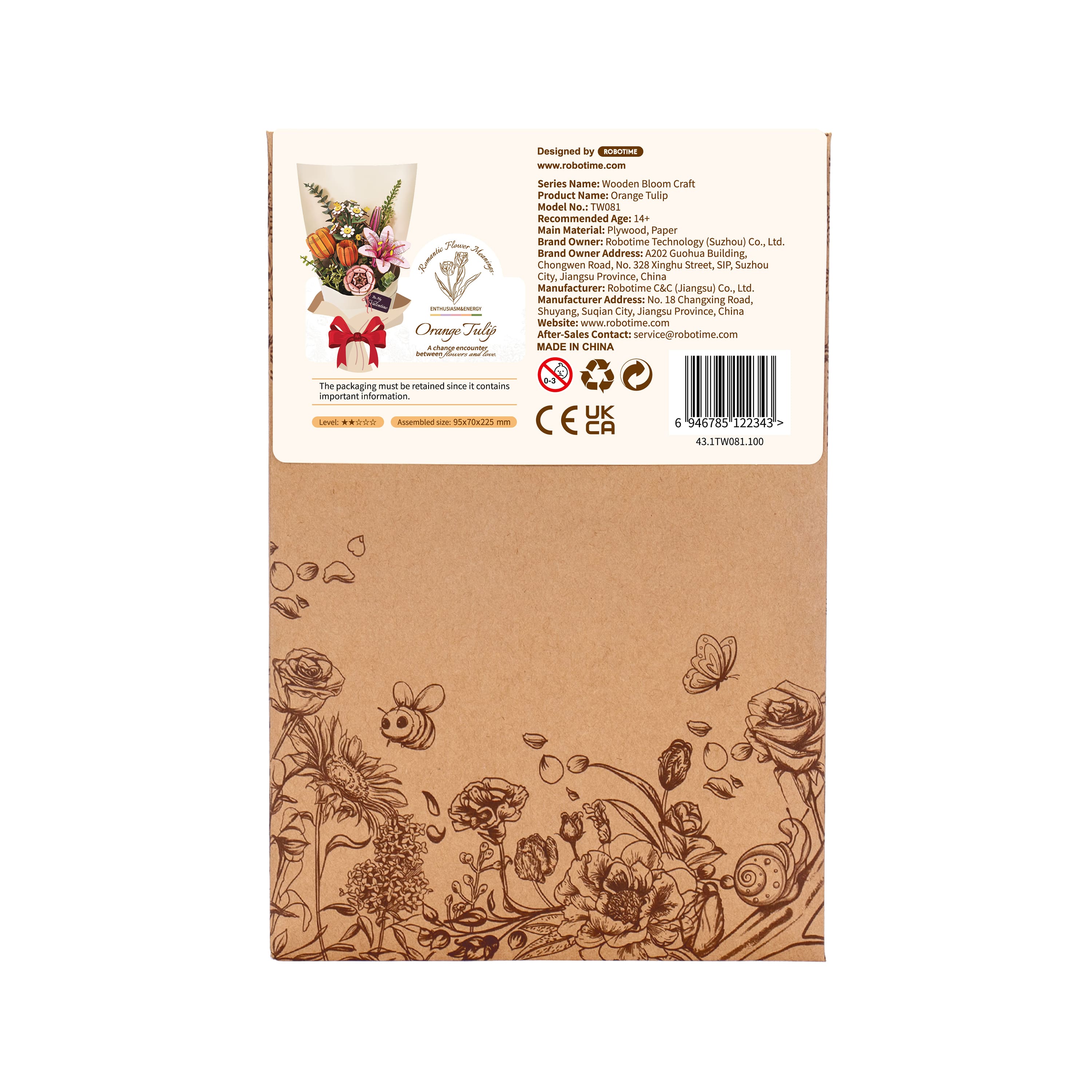 Rowood Orange Tulip Wooden Bloom Craft