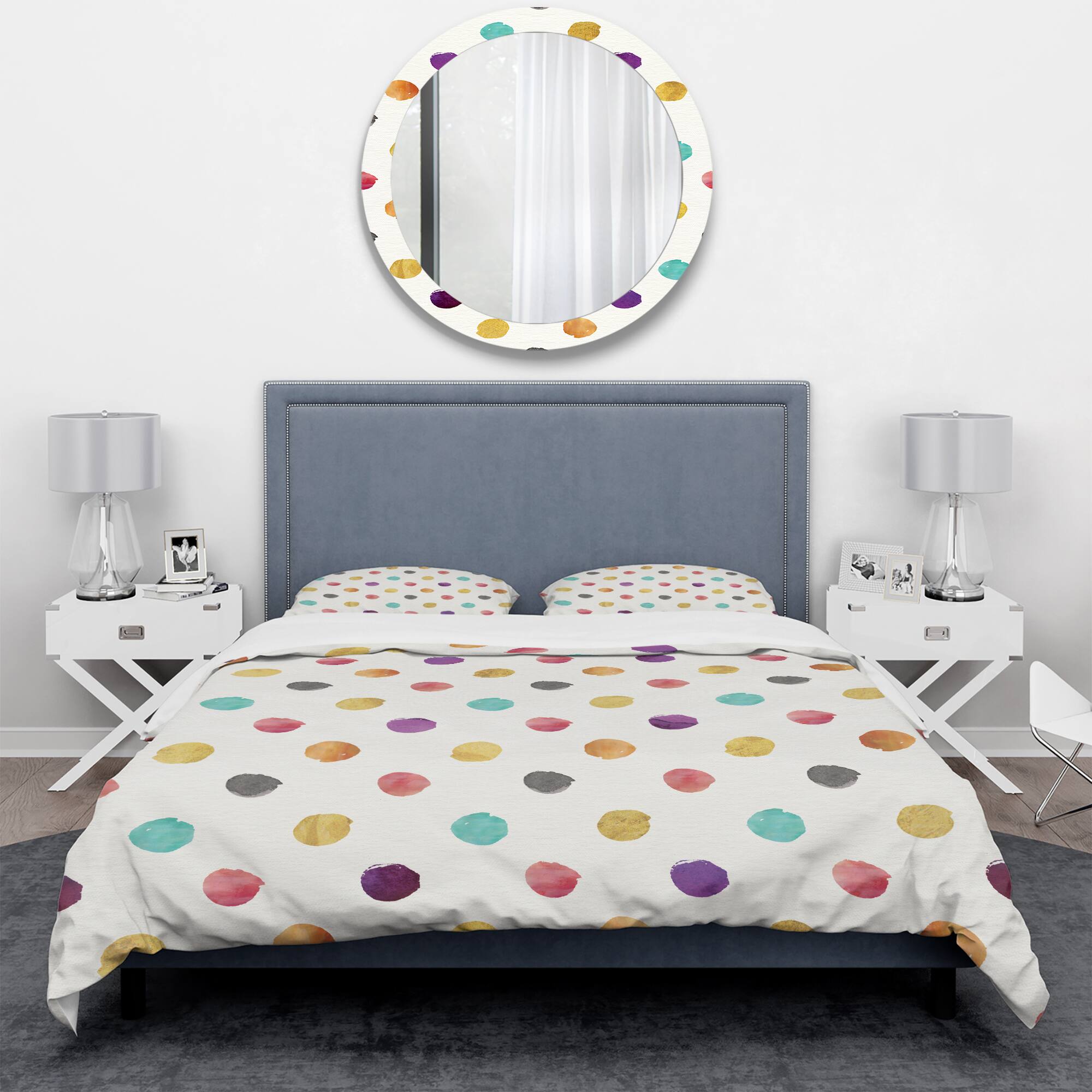 Designart &#x27;Orange Blue and Purple Polka Dot Pattern&#x27; Geometric Bedding Set - Duvet Cover &#x26; Shams