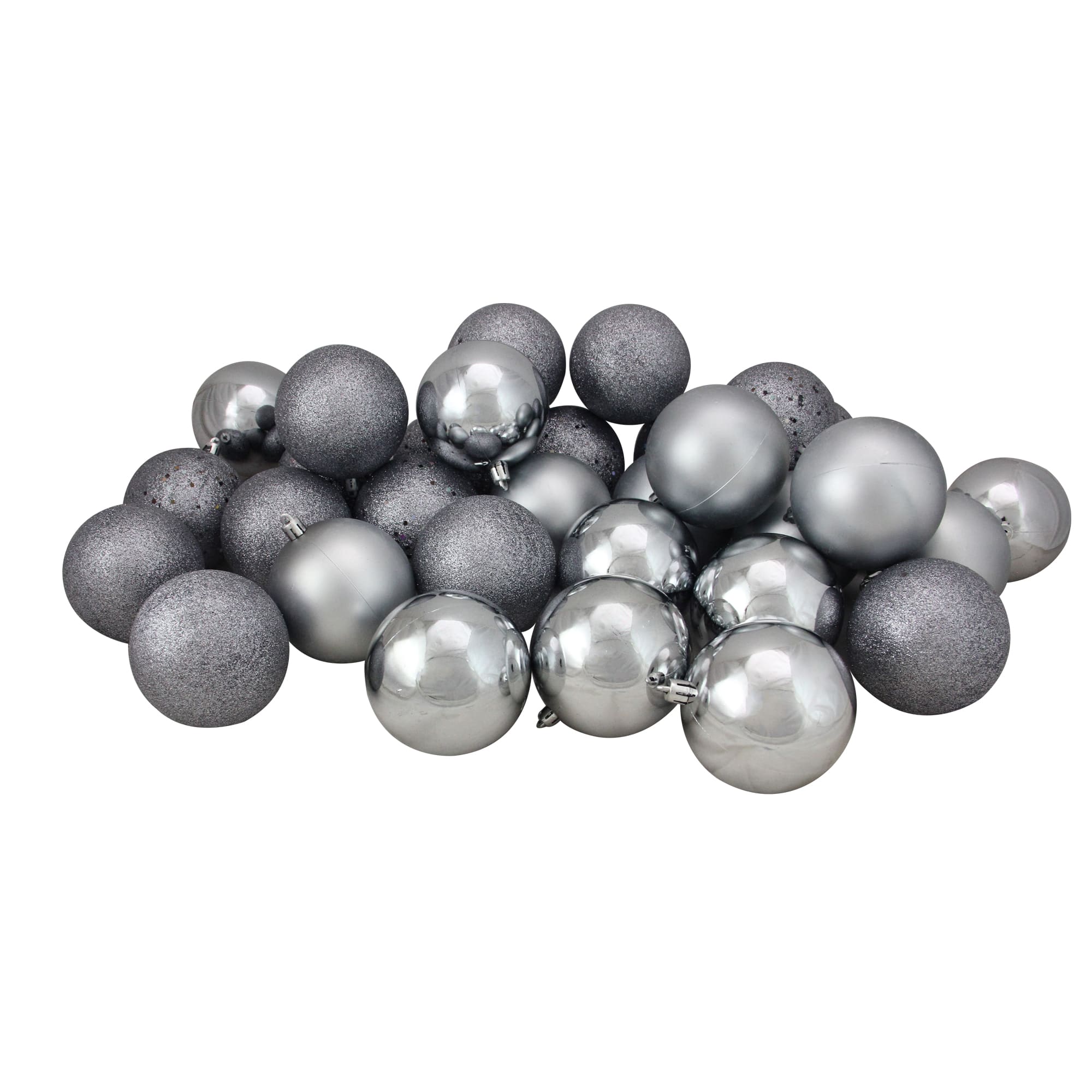 32ct. 3.5" Pewter Gray Shatterproof 4-Finish Christmas Ball Ornaments