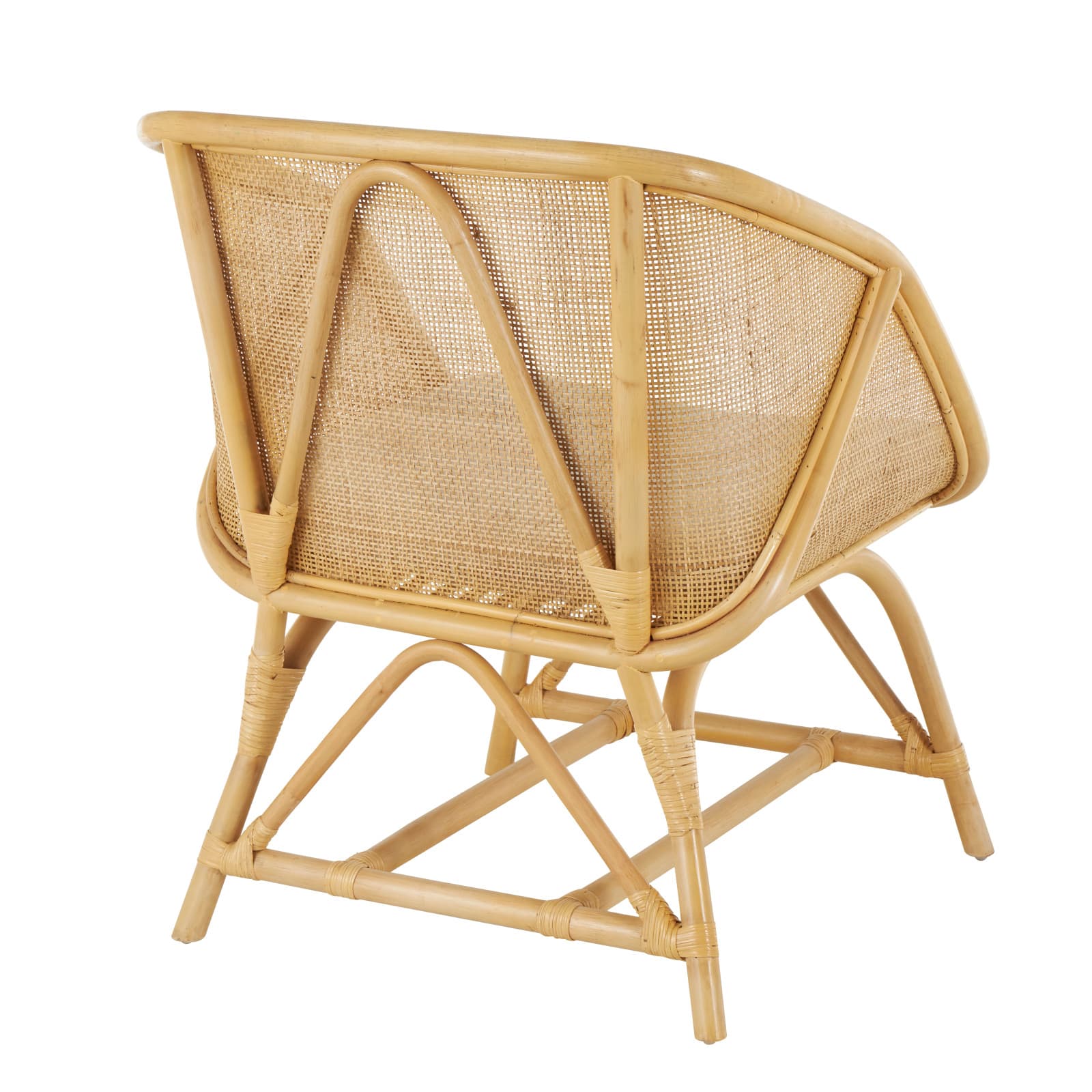 32" x 26" x 24" Light Brown Rattan Woven Squared Accent Chair with White Fabric Cushion