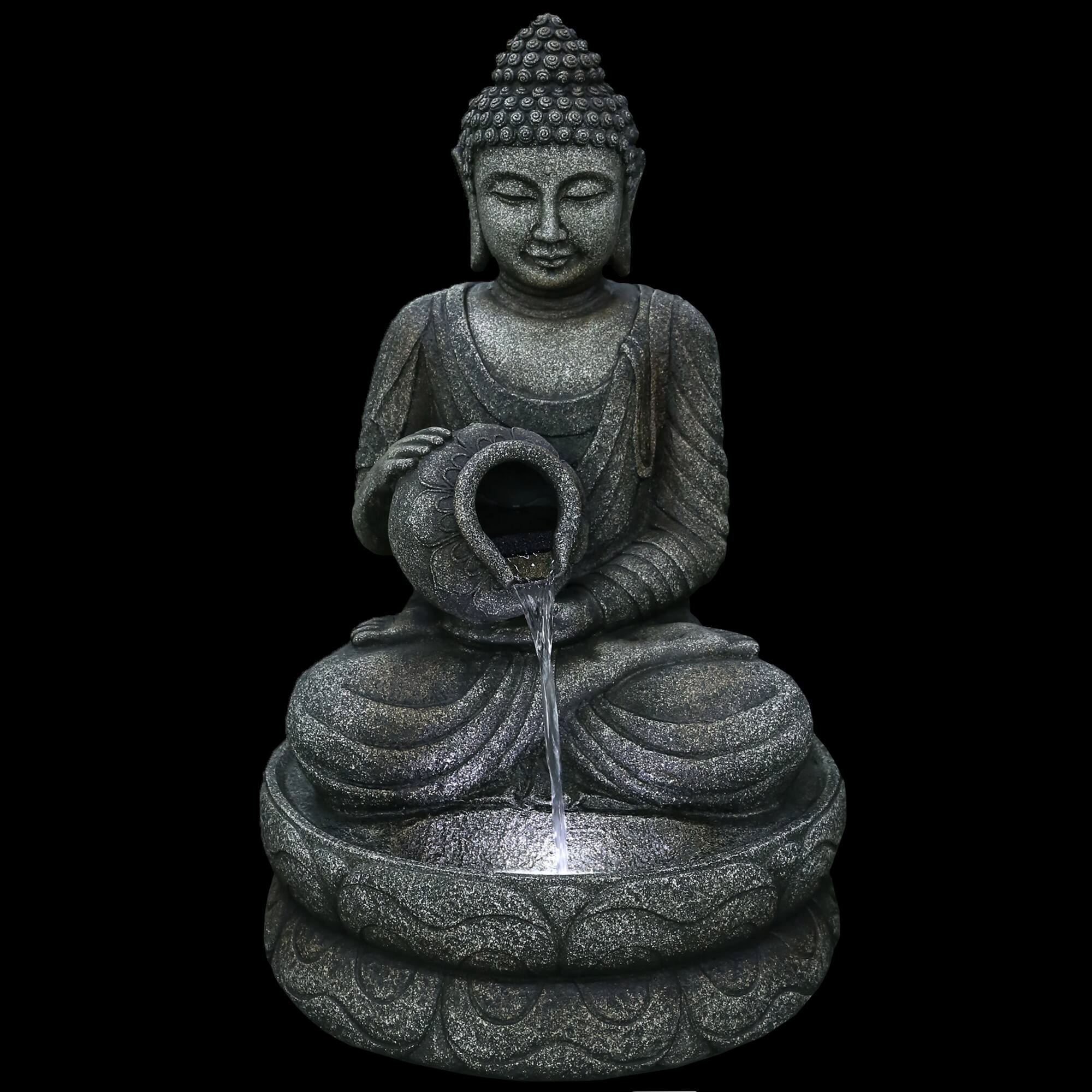 32&#x22; Buddha in Sukhasana Pose Outdoor Garden Water Fountain