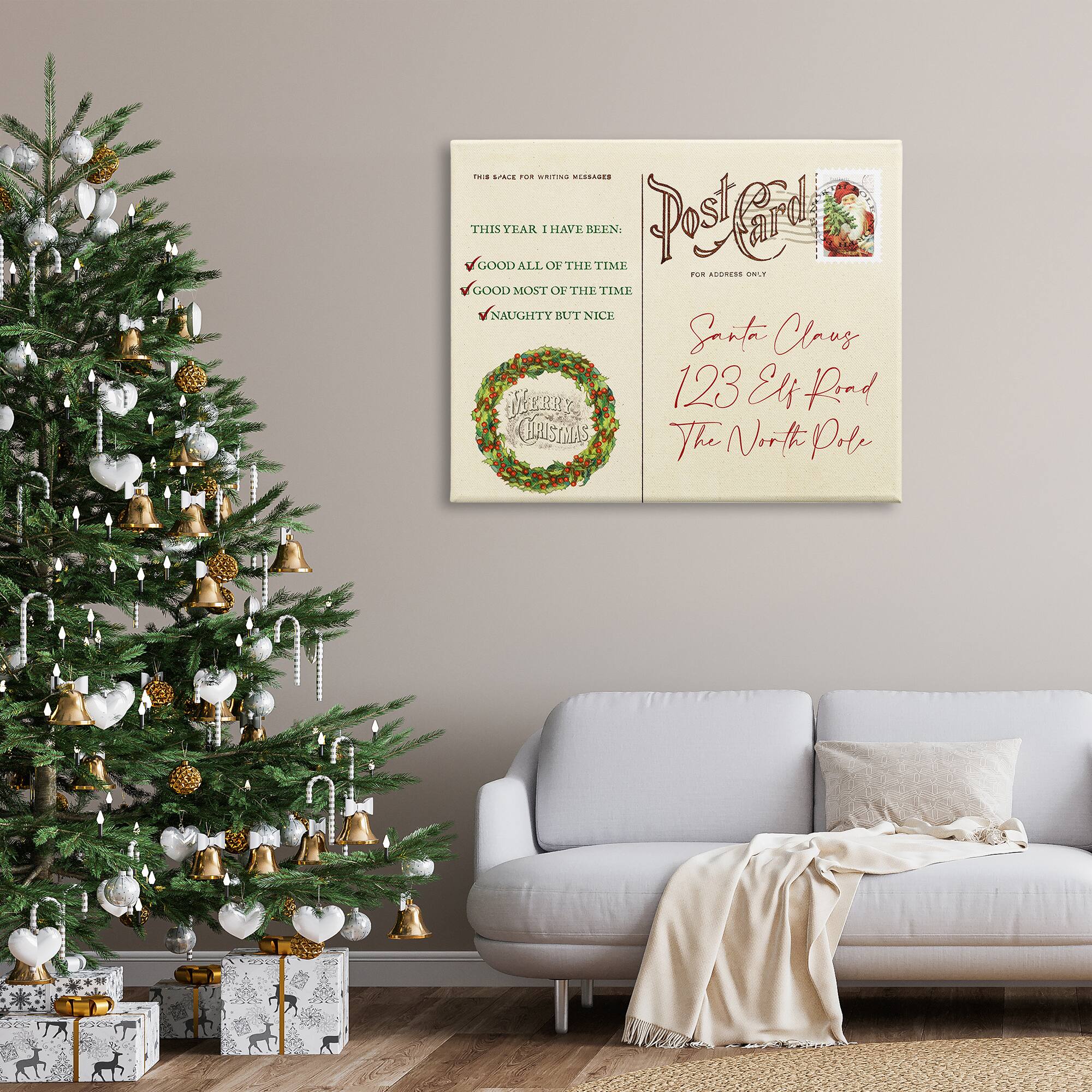 Stupell Industries Merry Christmas Vintage Postcard Canvas Wall Art
