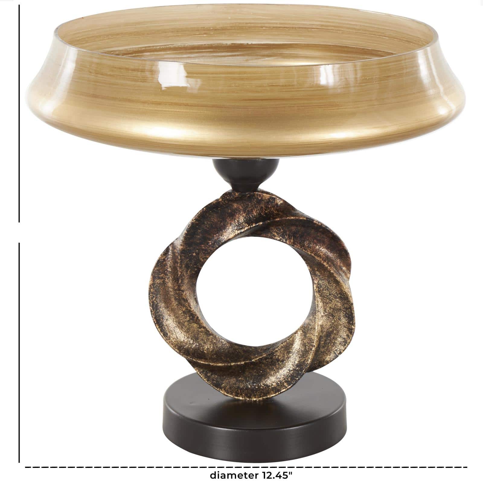 12.5" Brown Glass Wide Brushed Decorative Bowl with Textured Ring Base