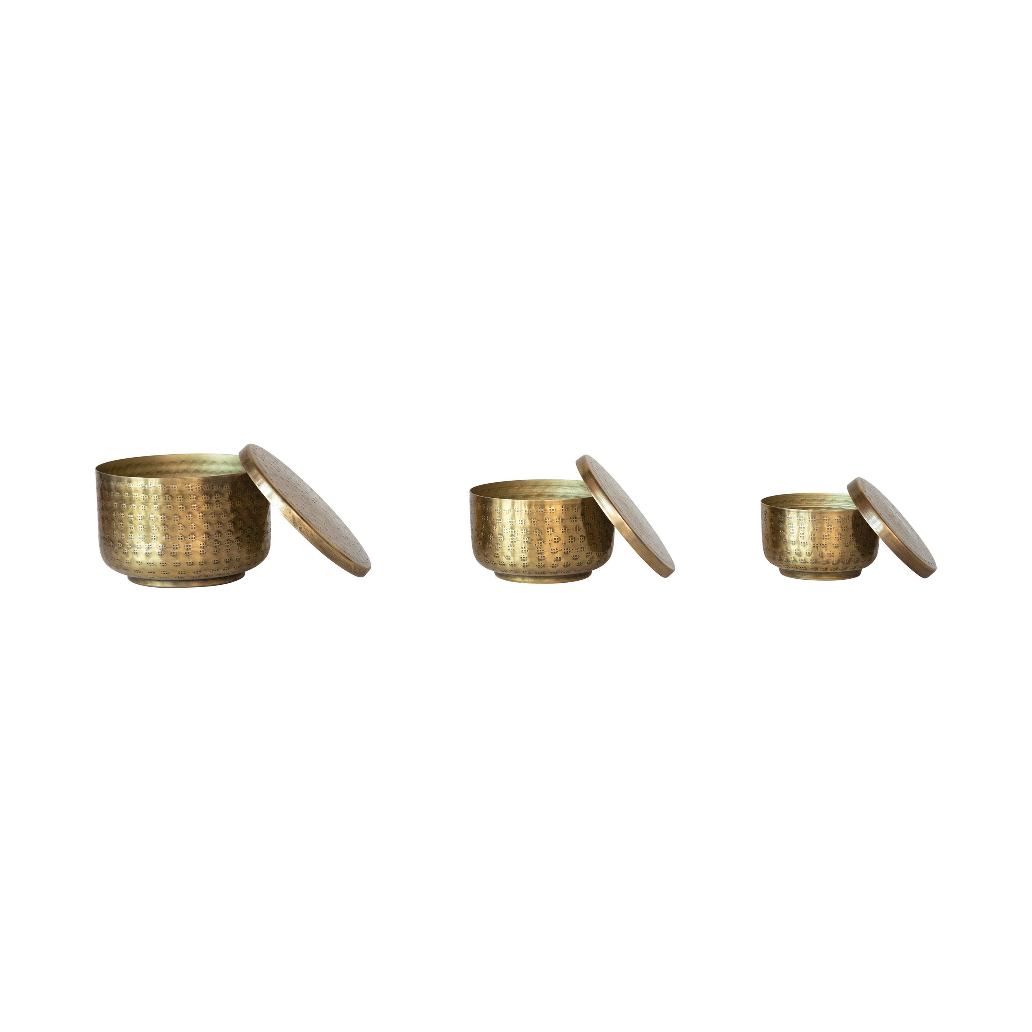 Hello Honey&#xAE; Antique Brass Hammered Debossed Aluminum Containers