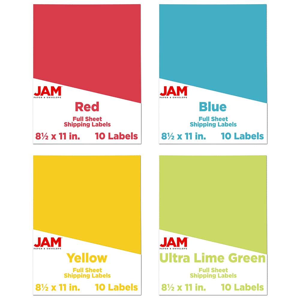 JAM Paper Assorted Bright Color Full Sheet Shipping Labels, 8.5" x 11"