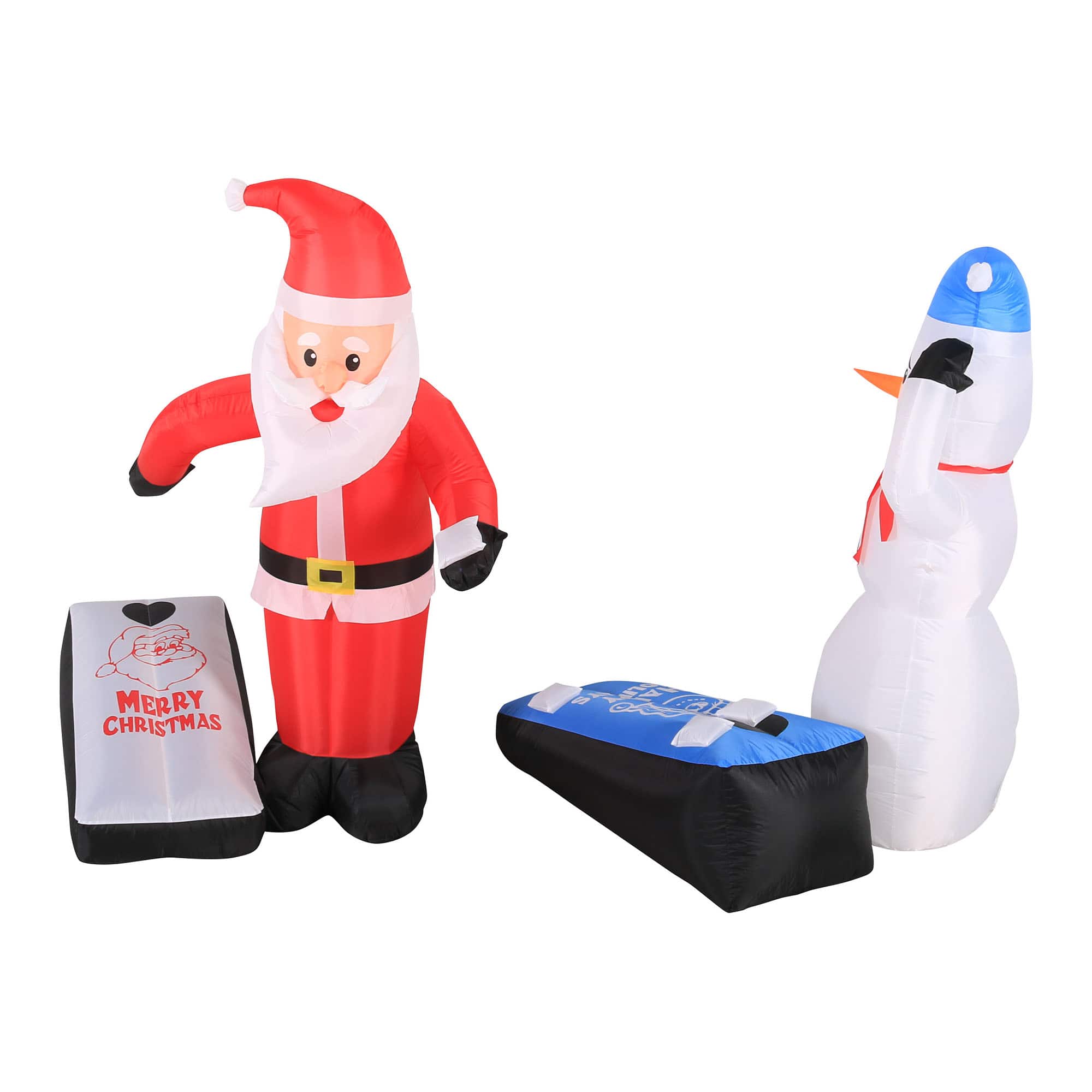 5ft. Inflatable Christmas Light Up Santa &#x26; Snowman Playing Corn Hole