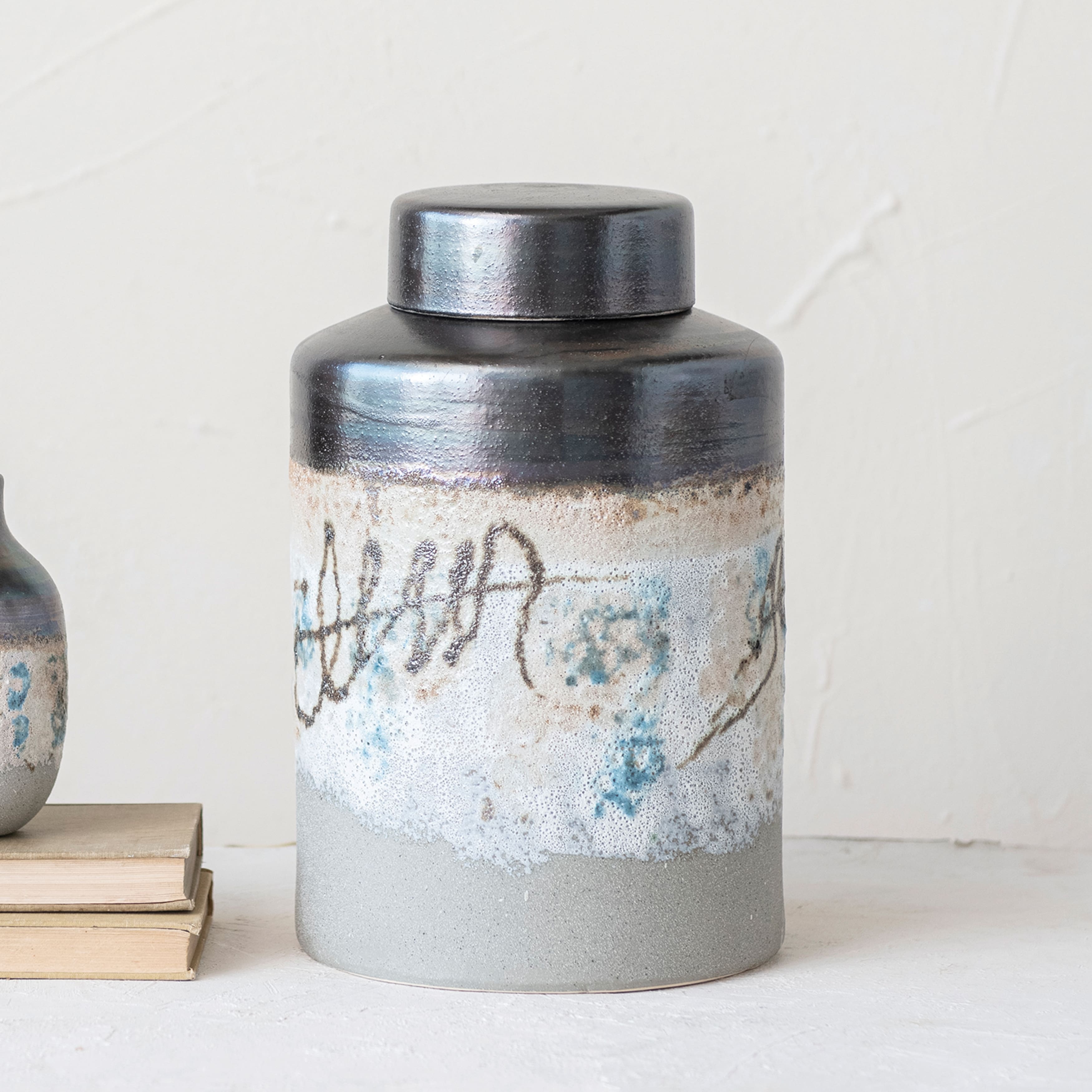 Hello Honey® 13" Multicolor Reactive Glaze Decorative Stoneware Ginger Jar