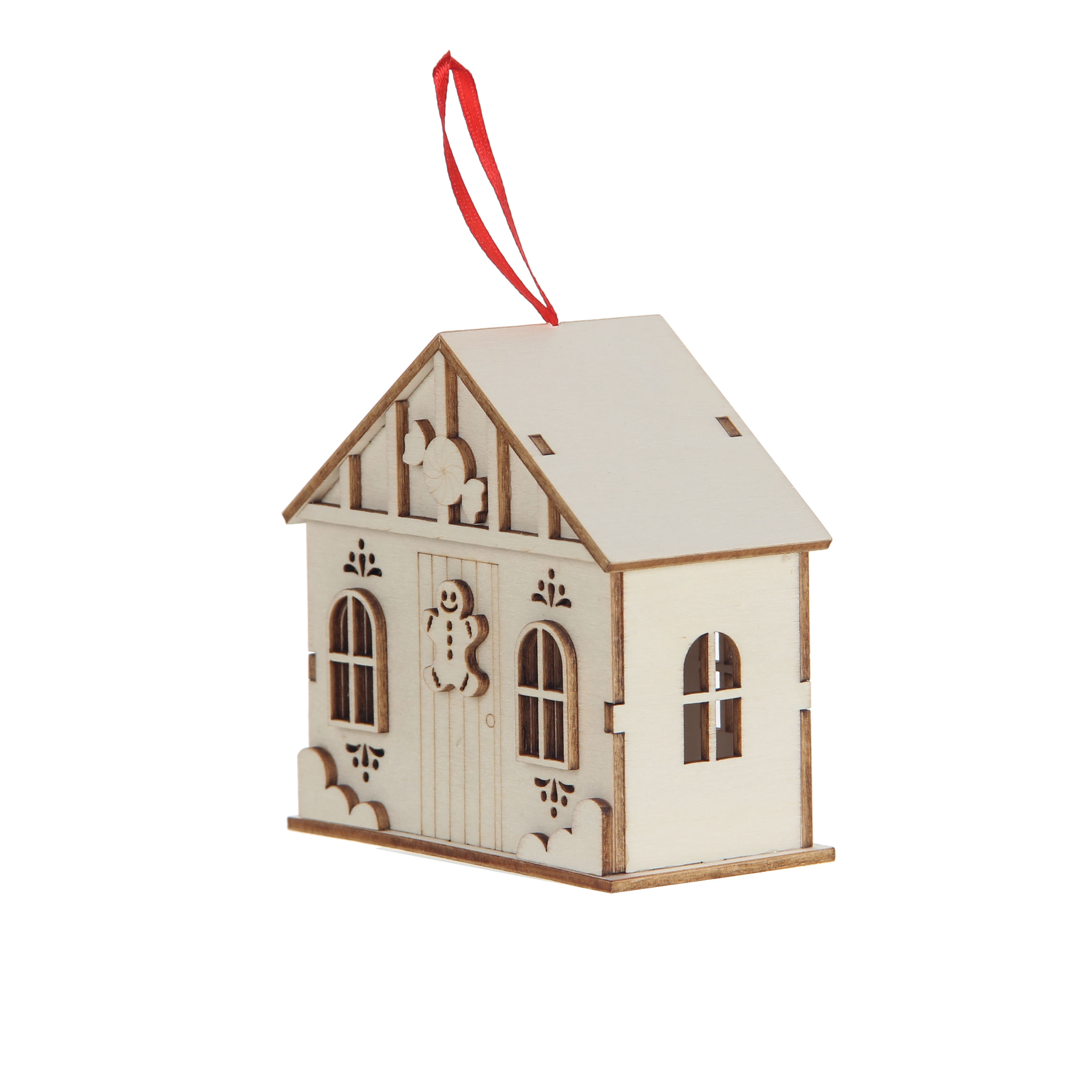 3.75&#x22; DIY LED Unfinished Plywood Gingerbread Village Ornament by Make Market&#xAE;