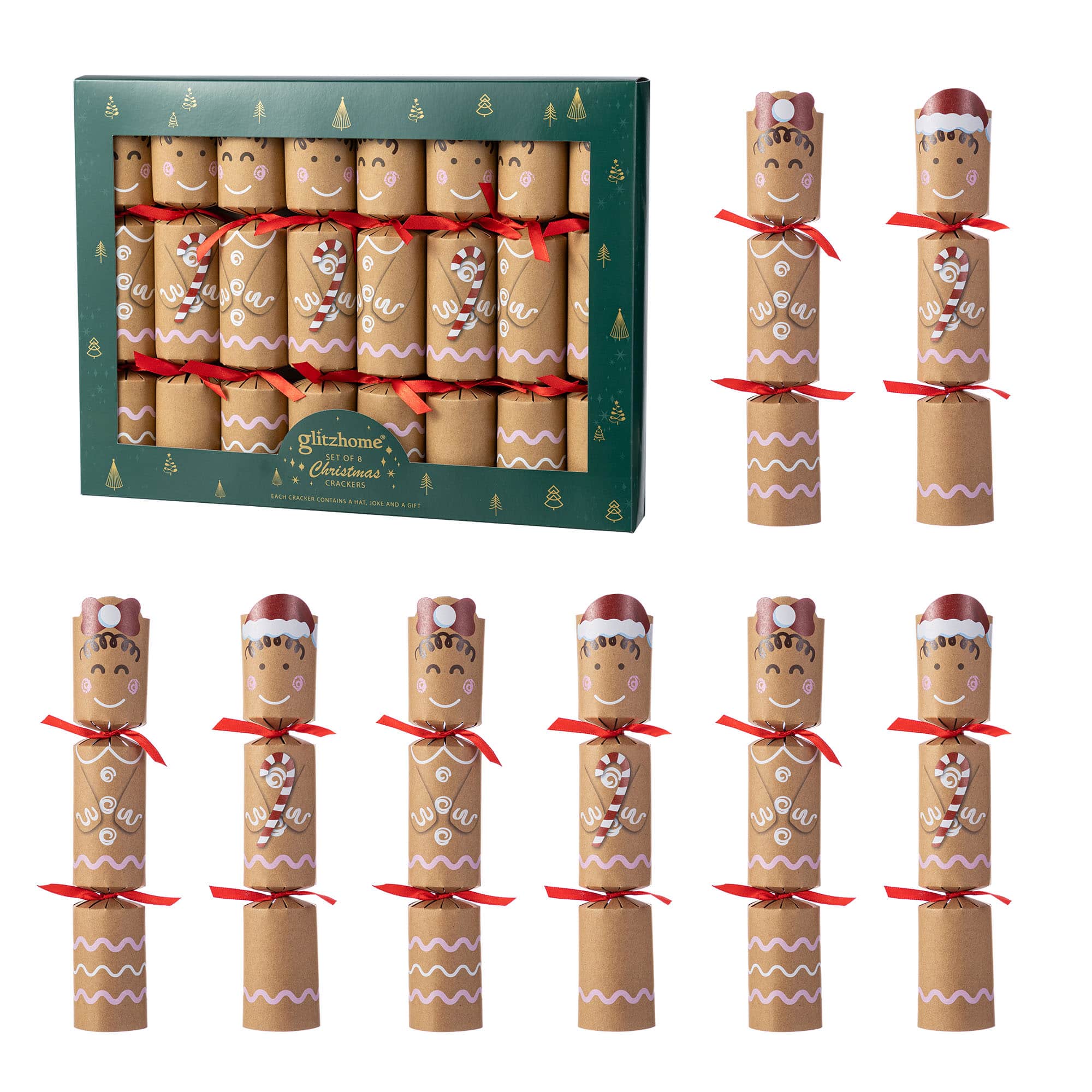 Glitzhome&#xAE; 8PK 2&#x22;D x 12&#x22;H Gingerbread Man Christmas Party Crackers with Gift Contents