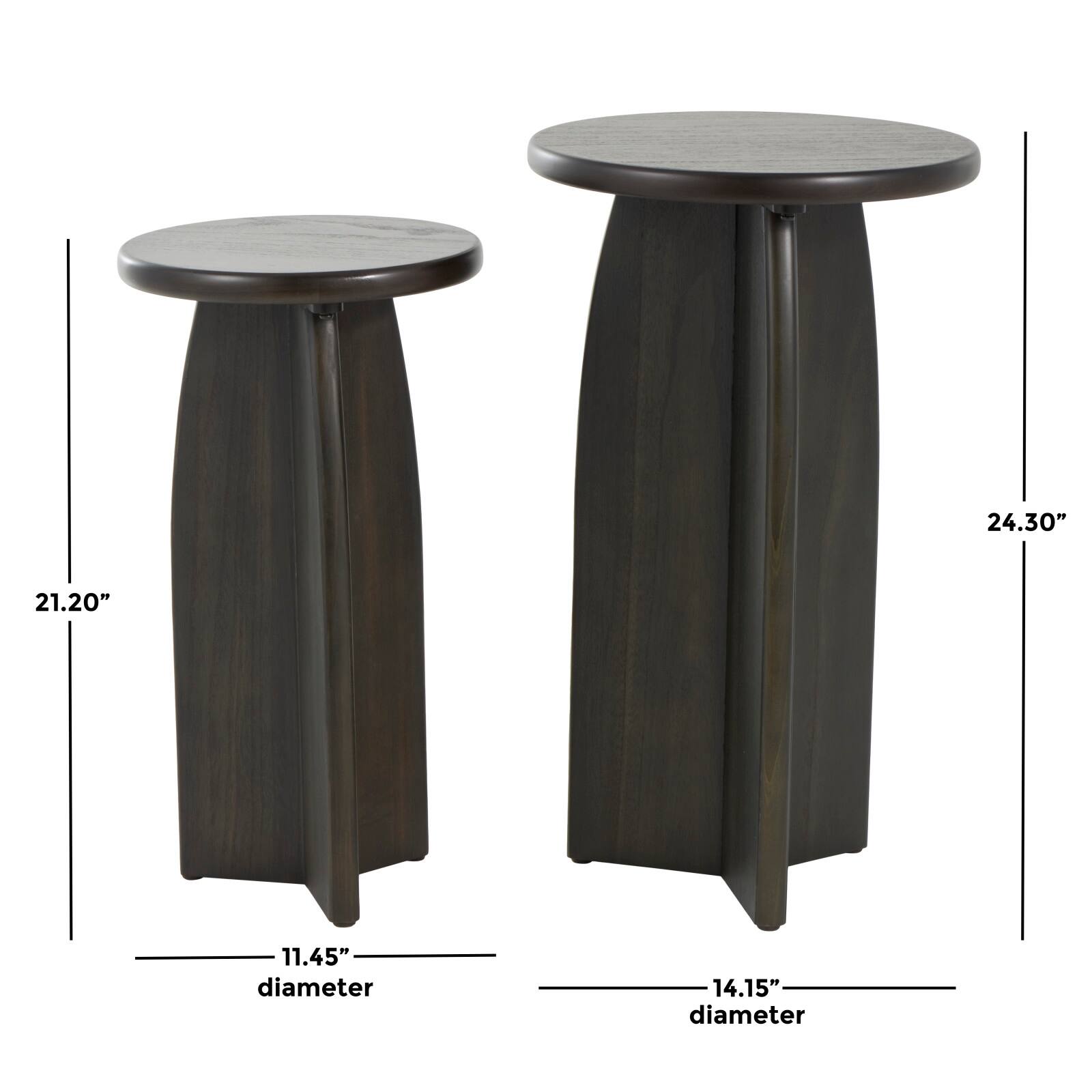 Black Wood Pedestal Side Table Set