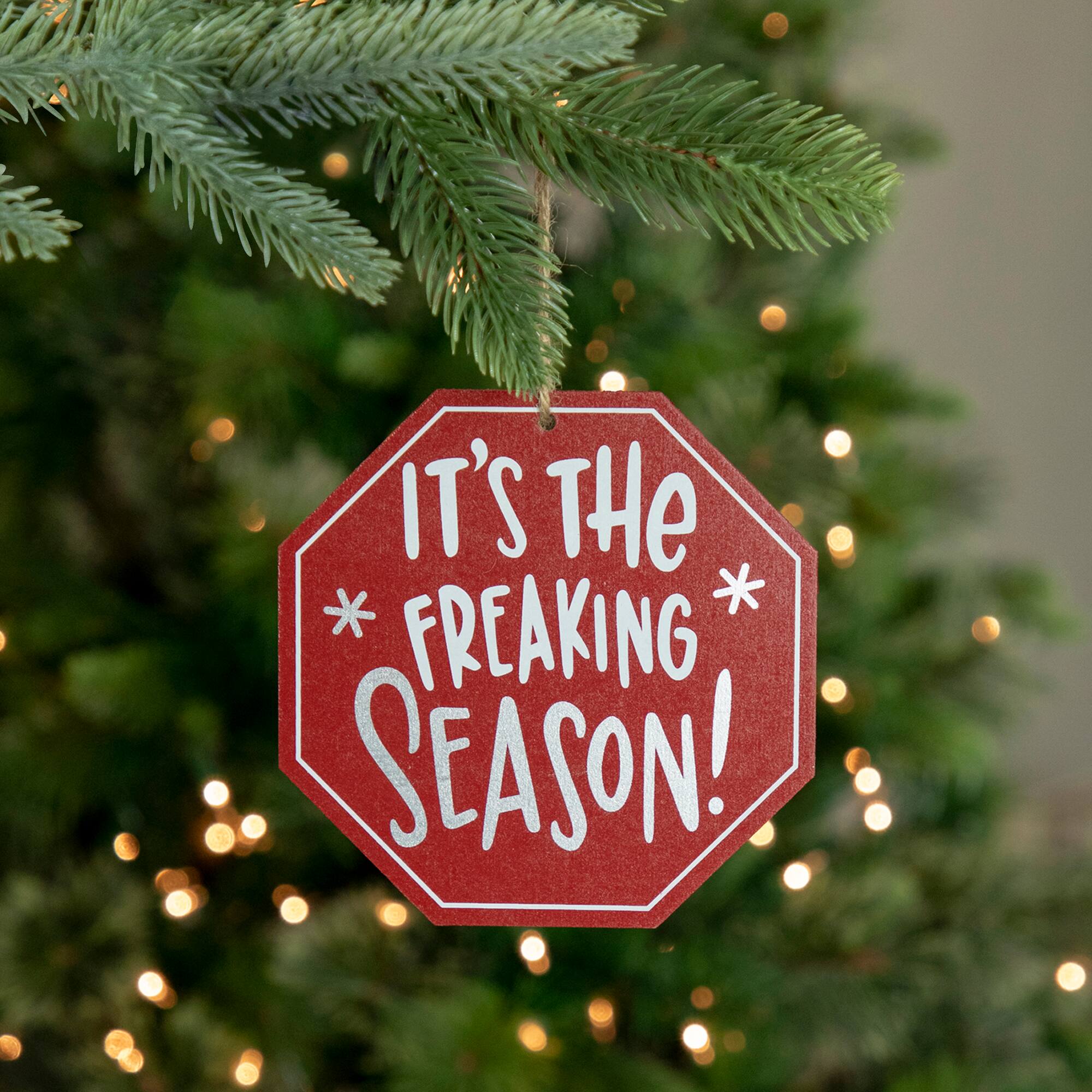 5&#x22; Red Octagonal It&#x27;s the Freaking Season Wooden Sign Christmas Ornament