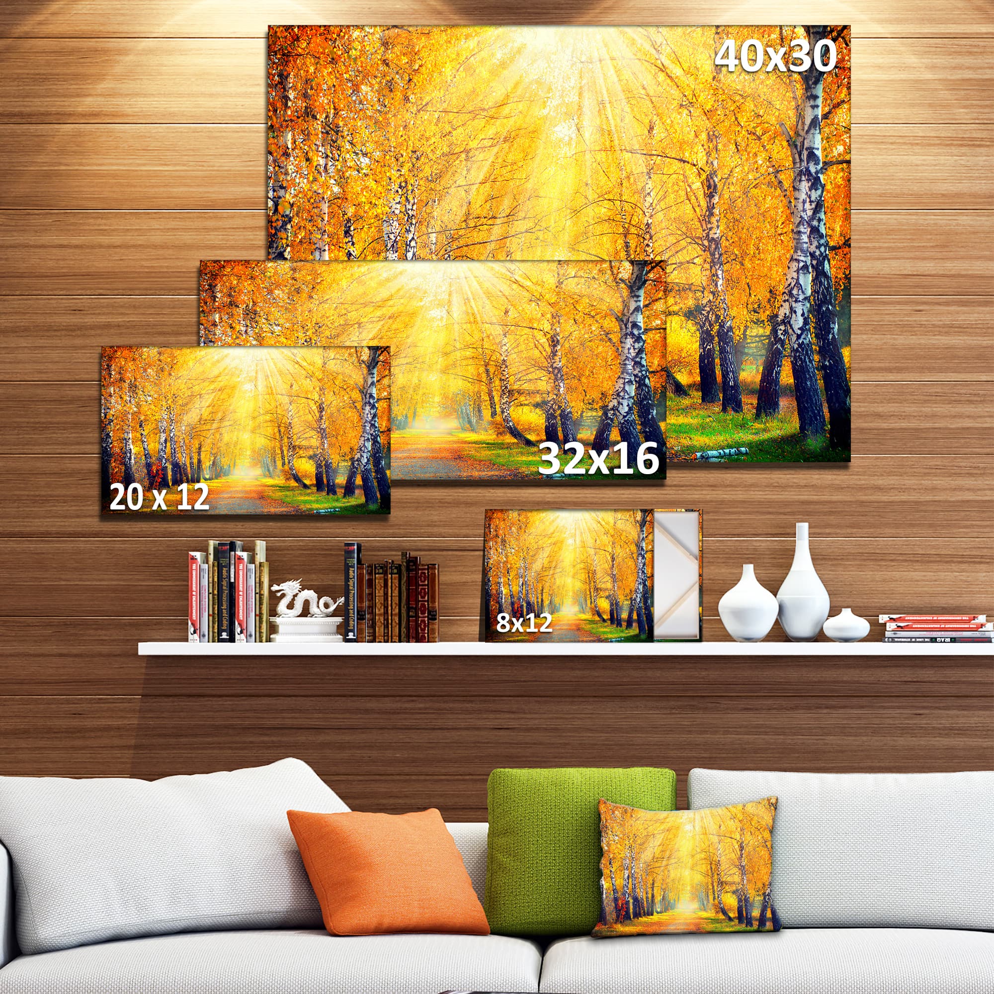 Designart - Yellow Autumn Trees in Sunray - Large Landscape Canvas Art Print
