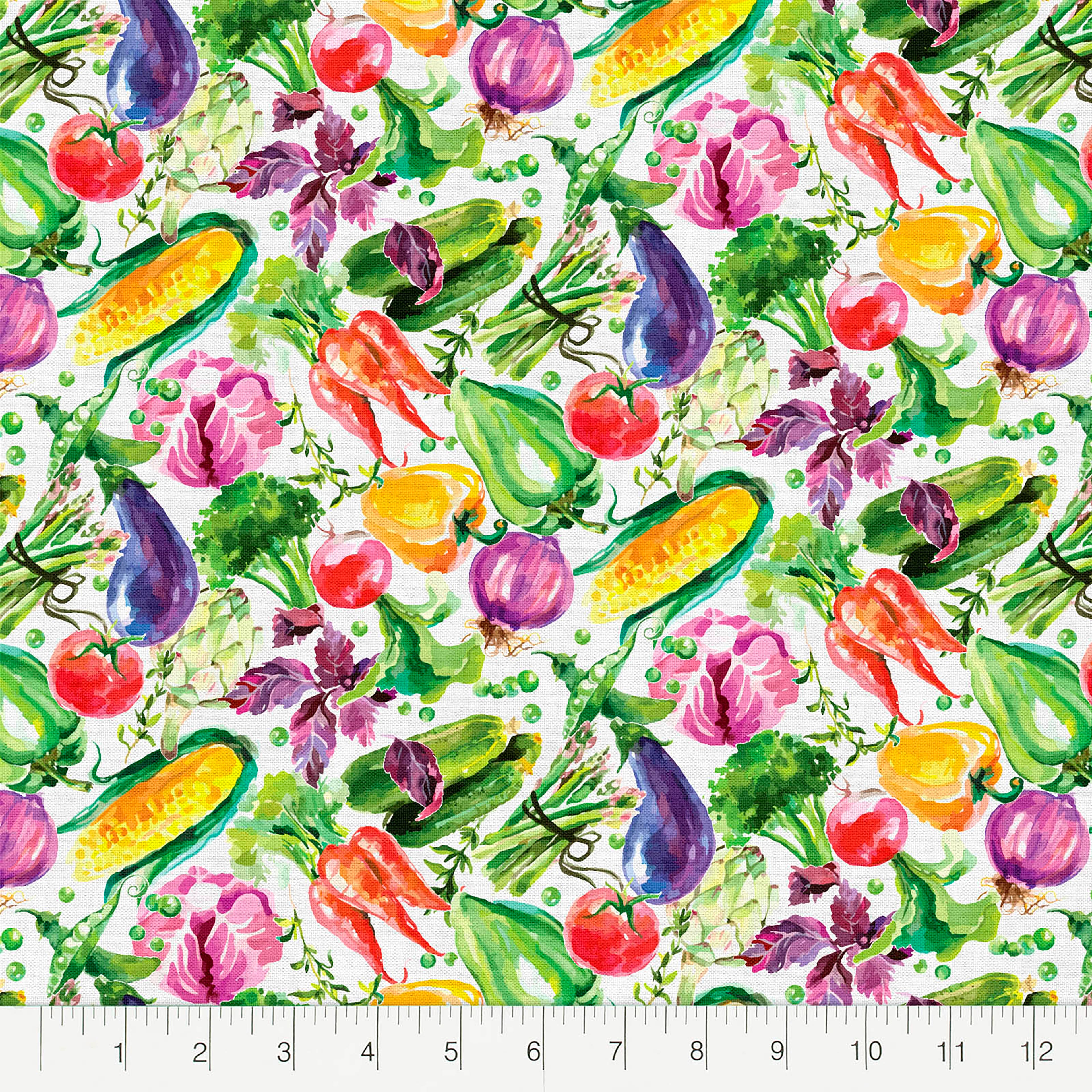 Fabric Editions White Veggie Garden Cotton Fabric
