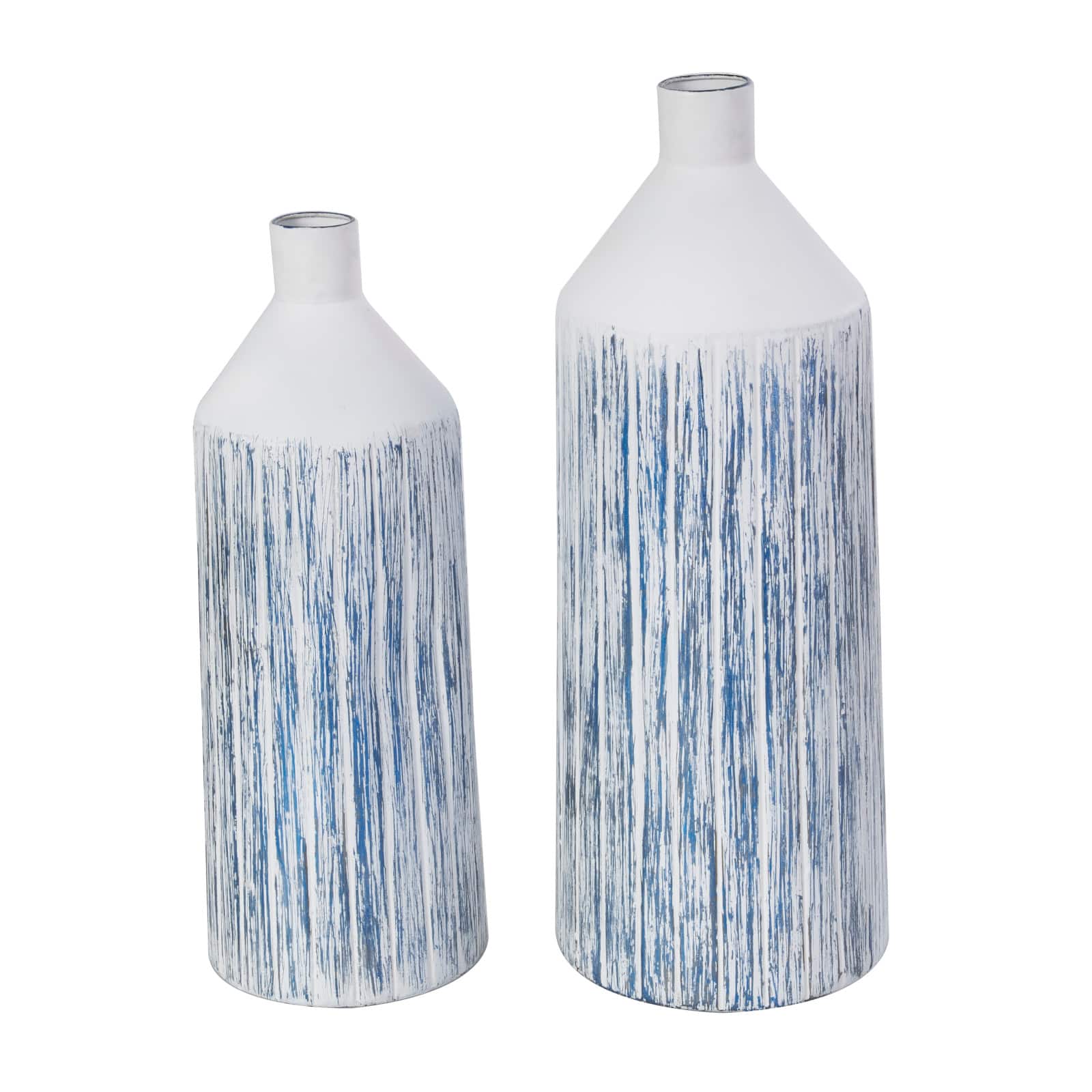 Blue & White Metal Brushed Vase Set