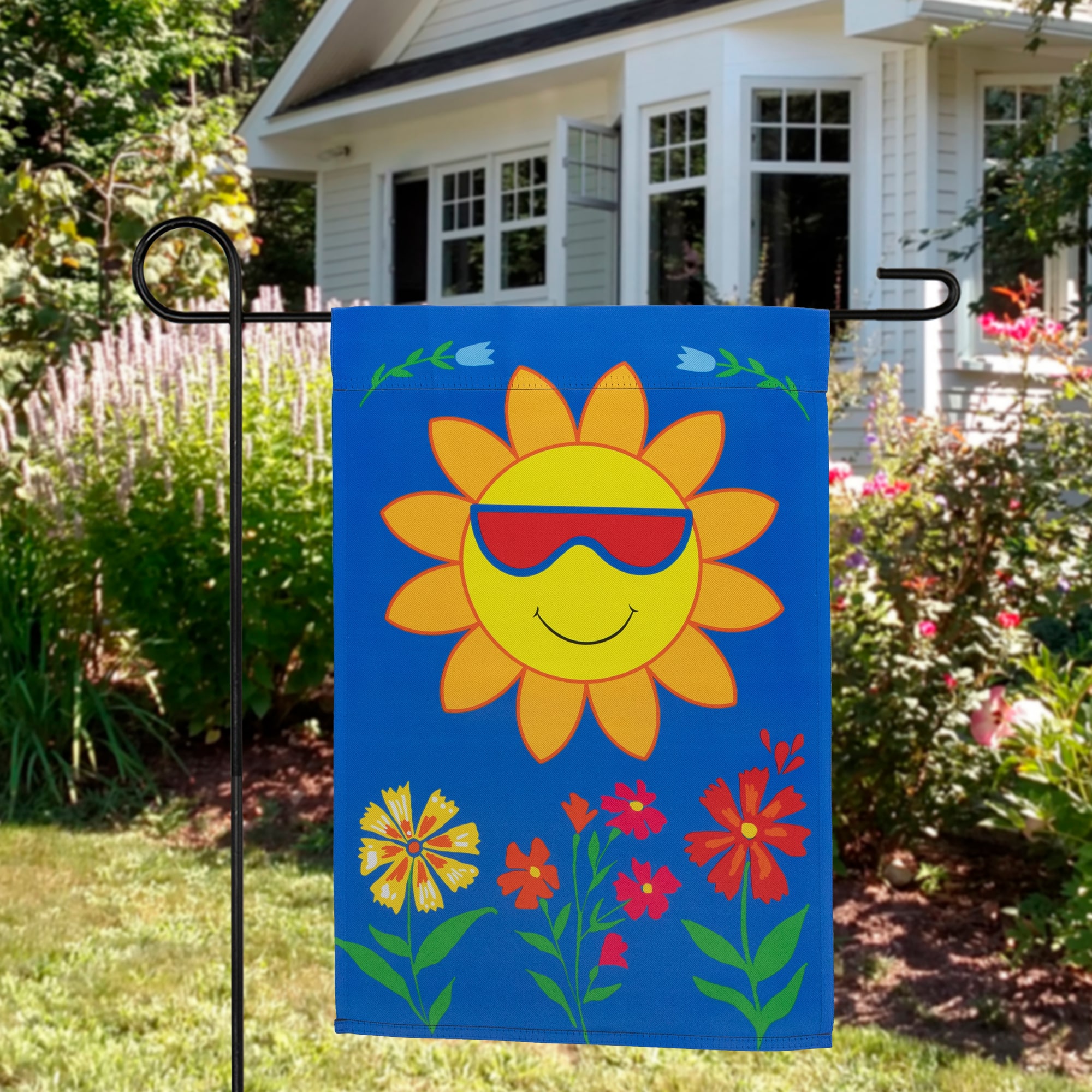 18&#x22; Smiling Sun Floral Garden Flag
