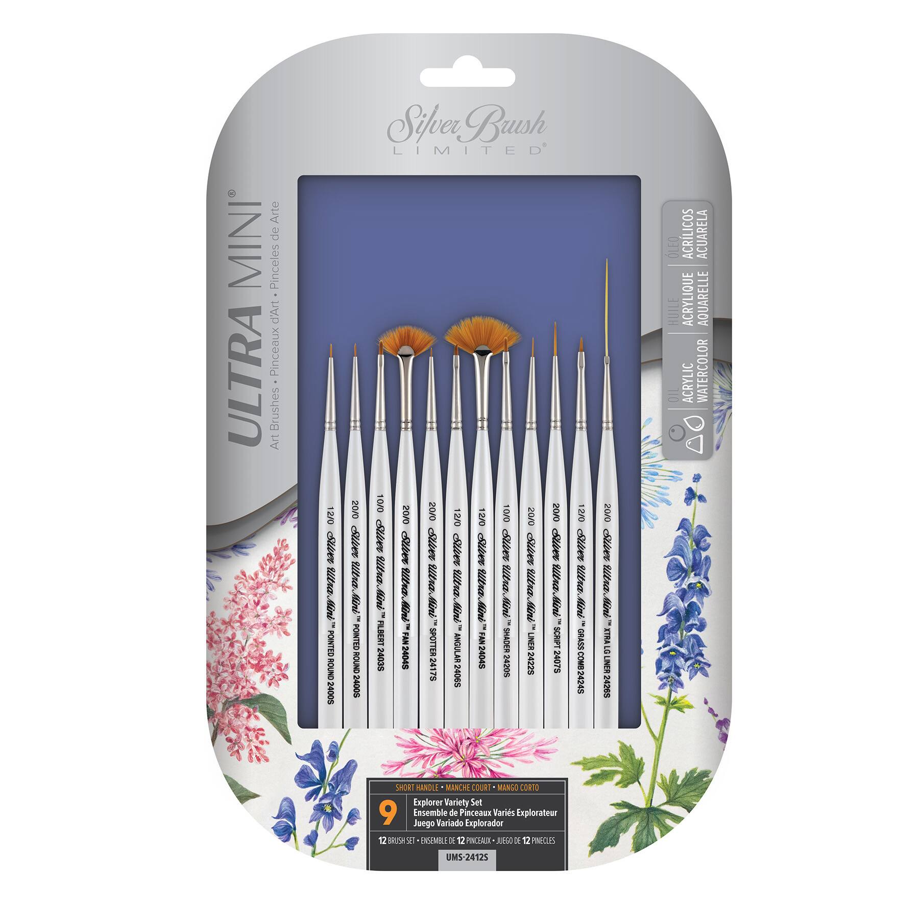 Silver Brush Limited Ultra Mini&#xAE; White Miniature Detail Brushes, Set of 12