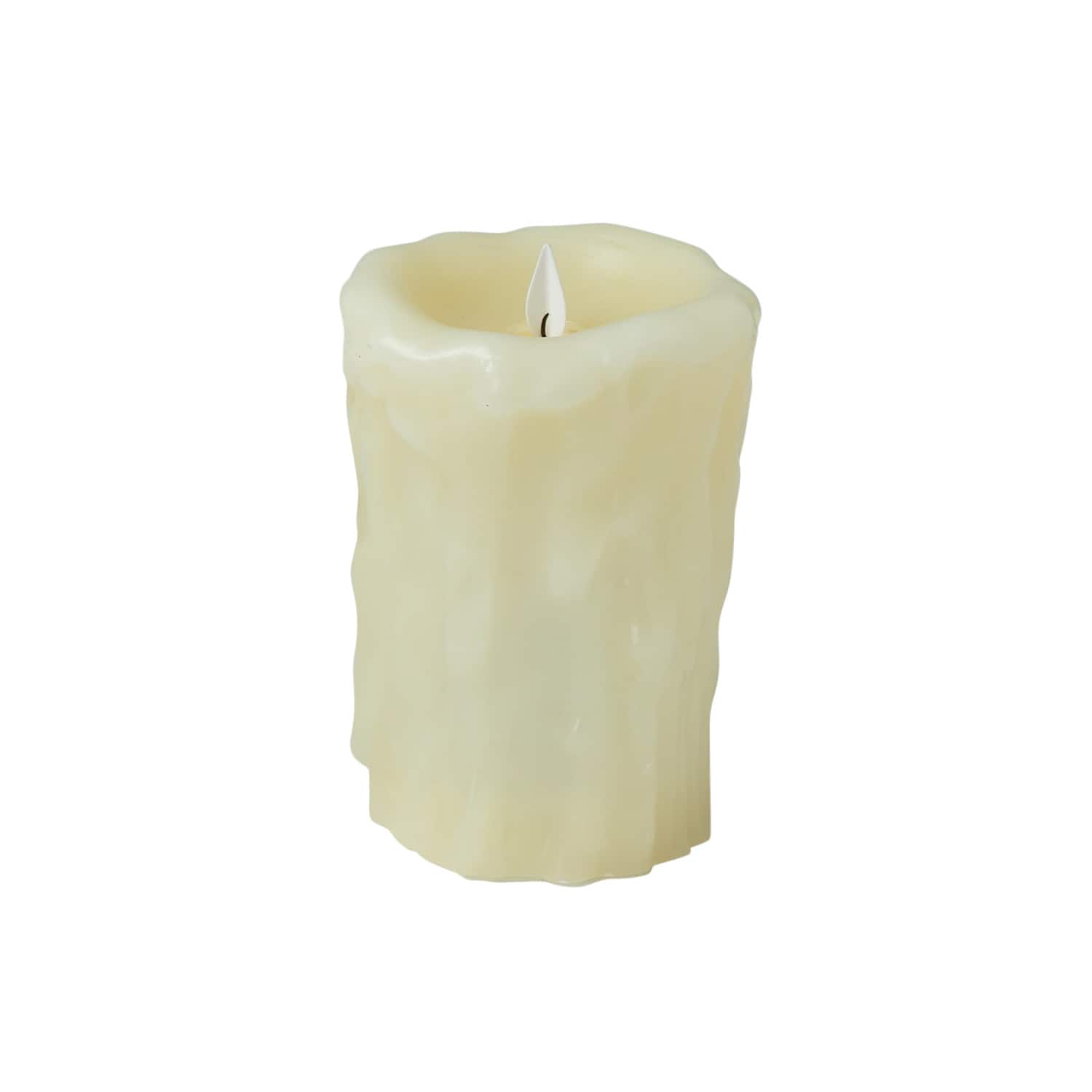 Hello Honey® 5" Ivory Pillar LED Candle with Embossed Faux Melted Wax