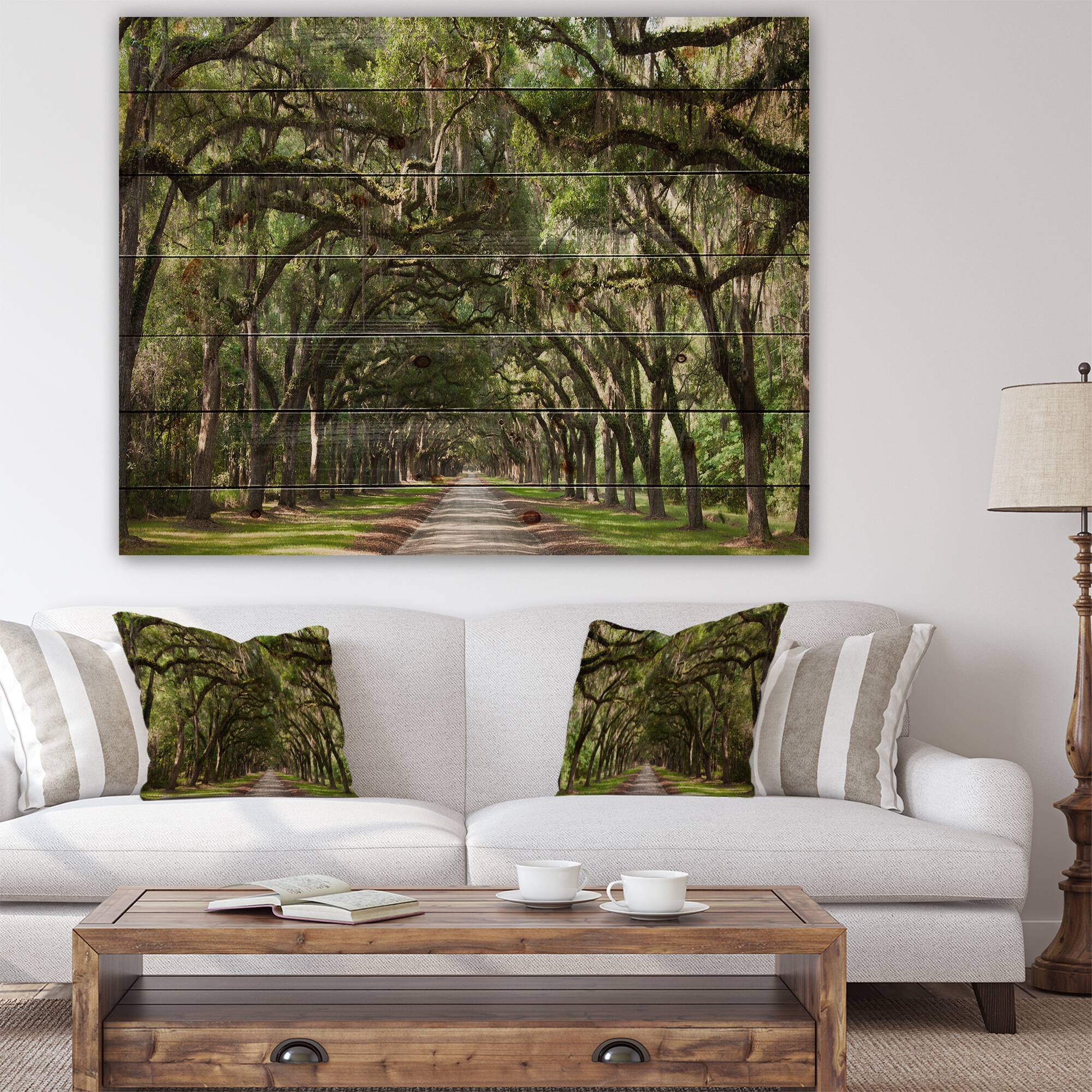 Designart - Live Oak Tunnel - Photography Print on Natural Pine Wood