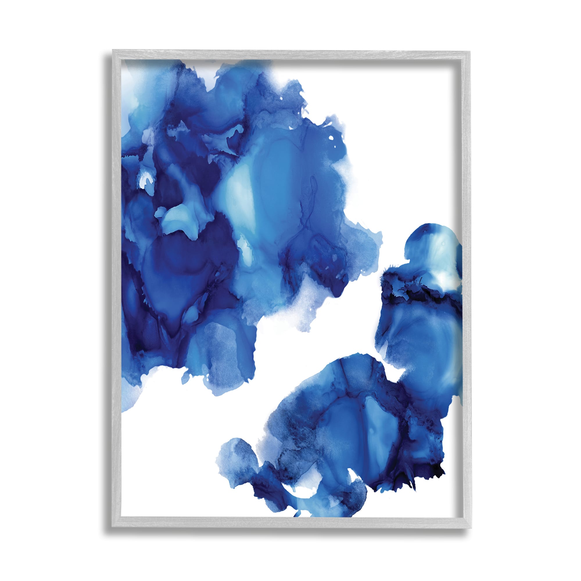 Stupell Industries Blue Ink Blot Abstraction Over White in Gray Frame Wall Art