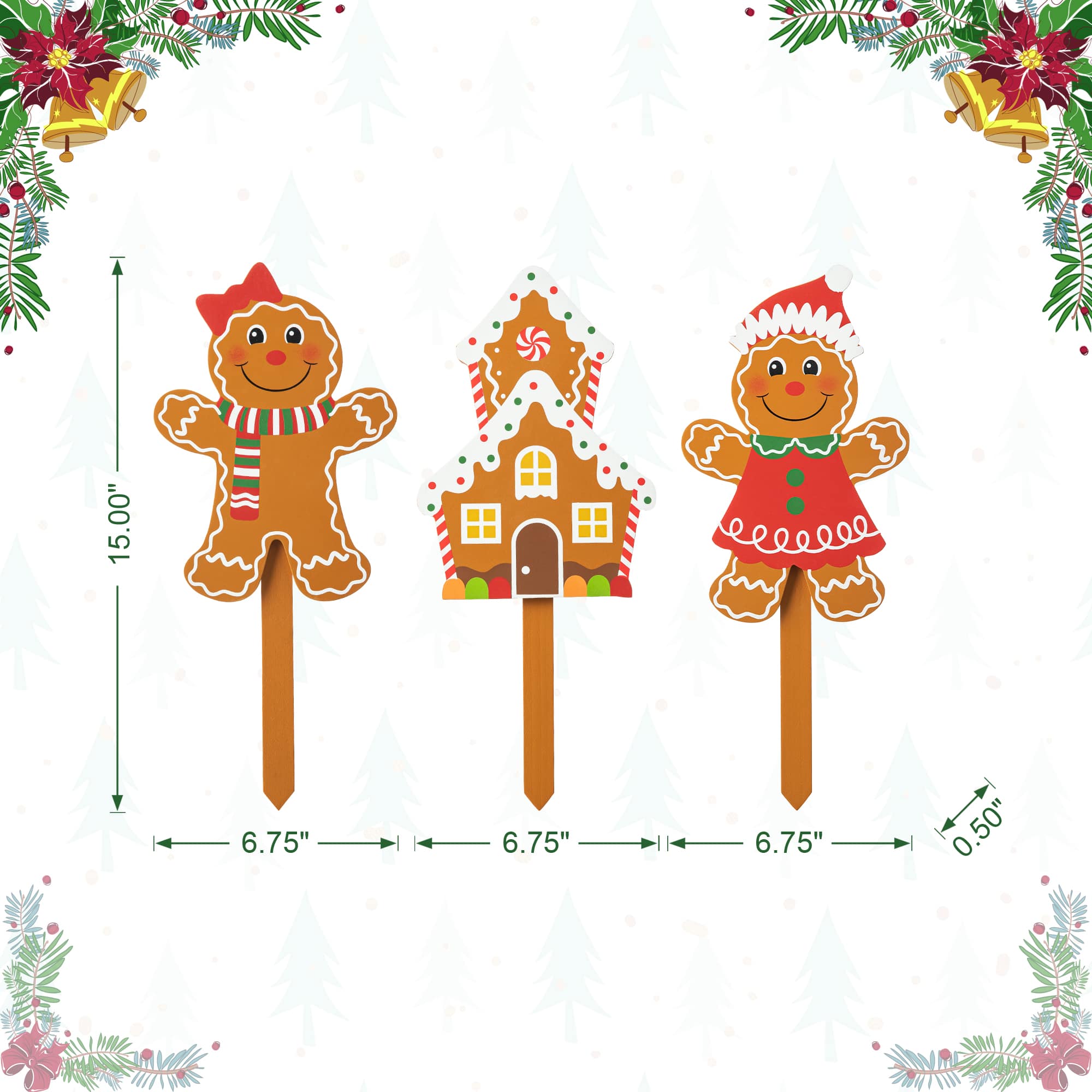 Glitzhome&#xAE; Wooden Gingerbread Man Yard Stake Set