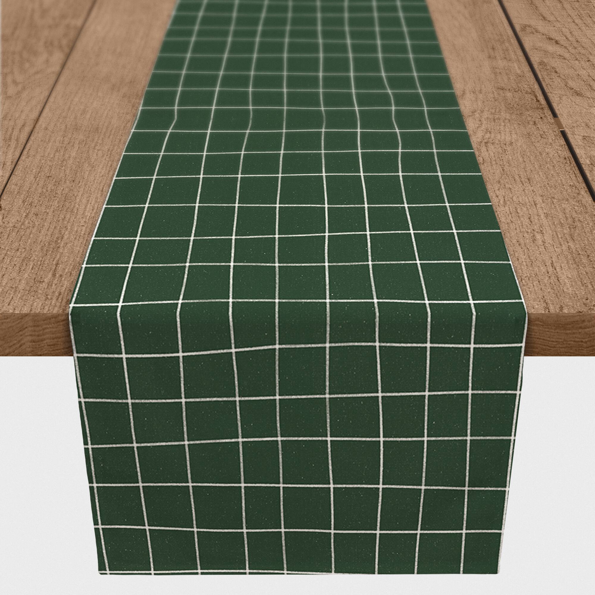 Dark Green Pencil Lines Outdoor Table Runner