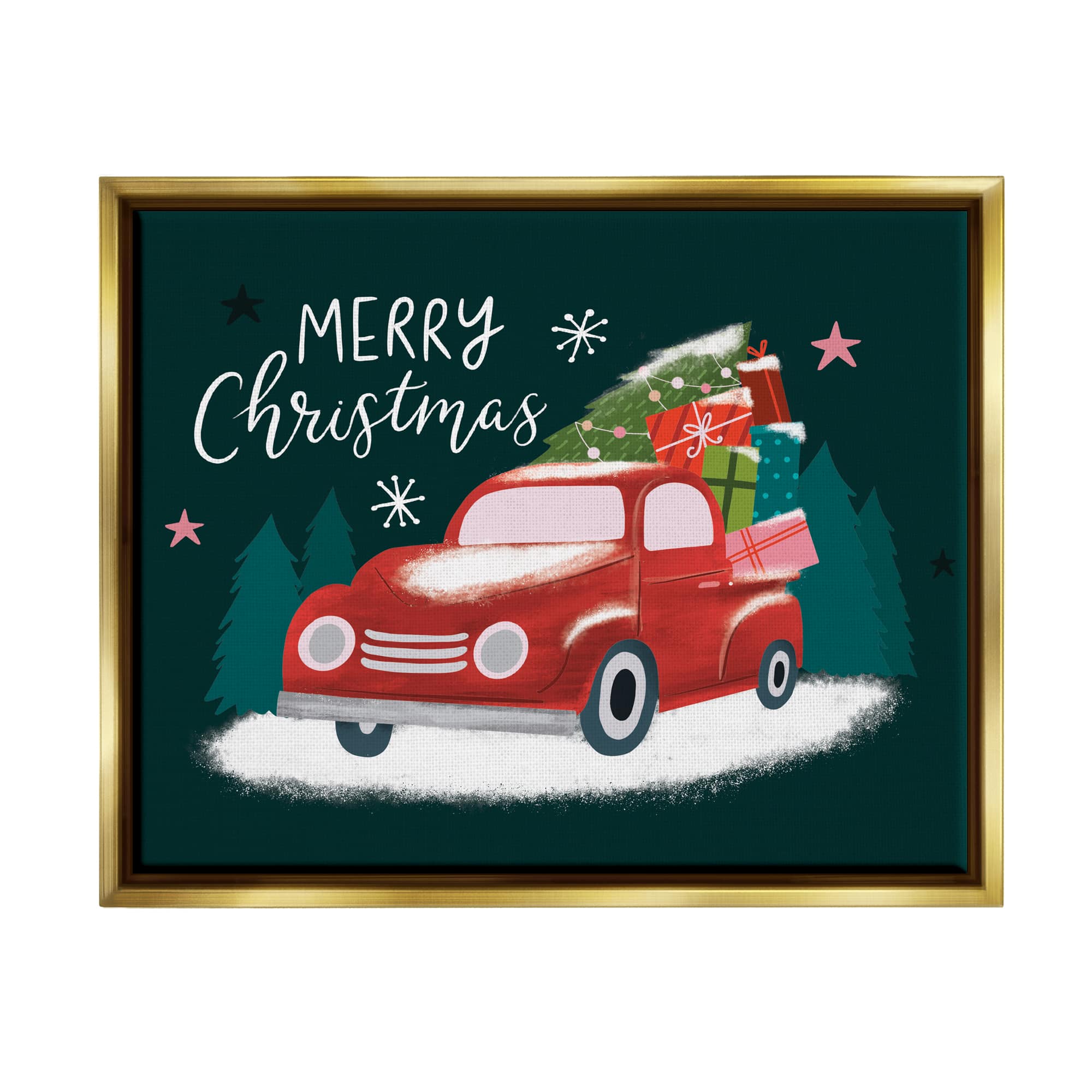 Stupell Industries Merry Christmas Gifts Truckload Framed Floater Canvas Wall Art