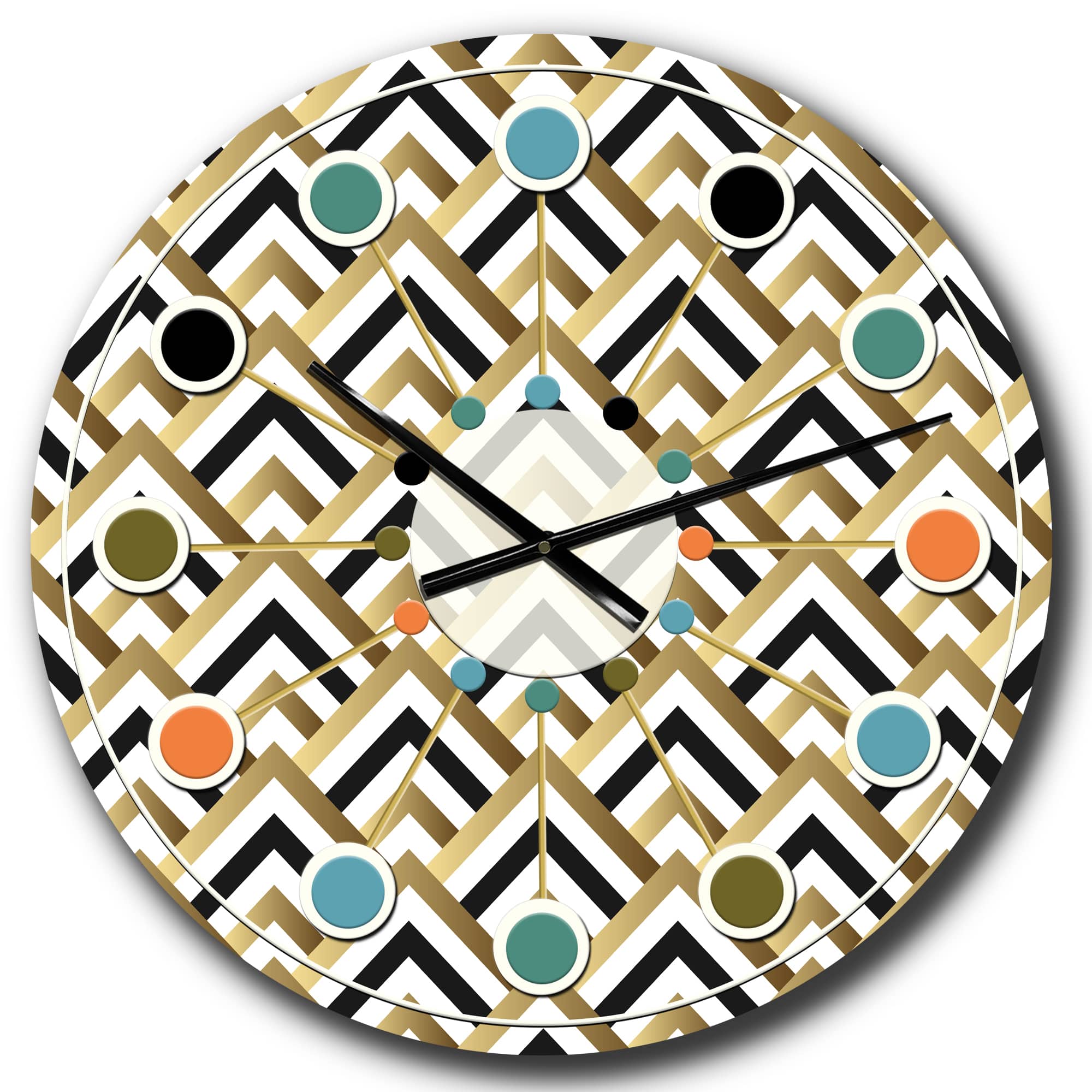 Designart 'Gold Black And White Triangle Mid-Century Modern Wall Clock