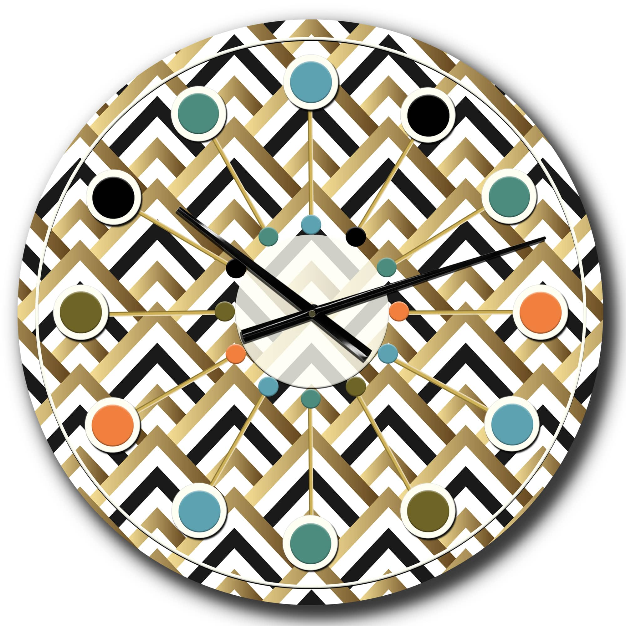 Designart &#x27;Gold Black And White Triangle Mid-Century Modern Wall Clock