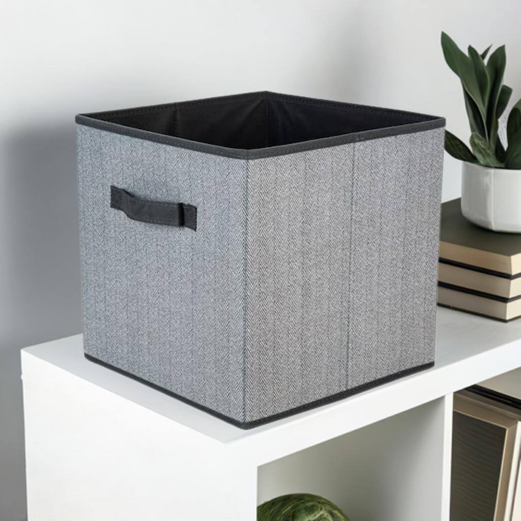 Simplify 12&#x22; Collapsible Herringbone Gray Storage Cube
