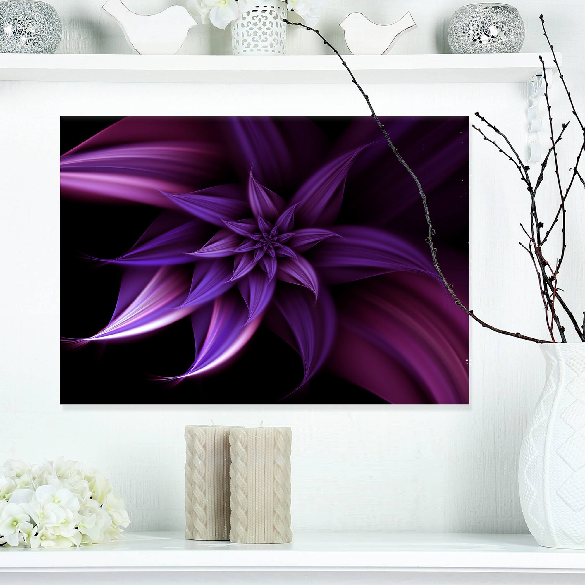 Designart - Fractal Flower Purple - Floral Art Canvas Print
