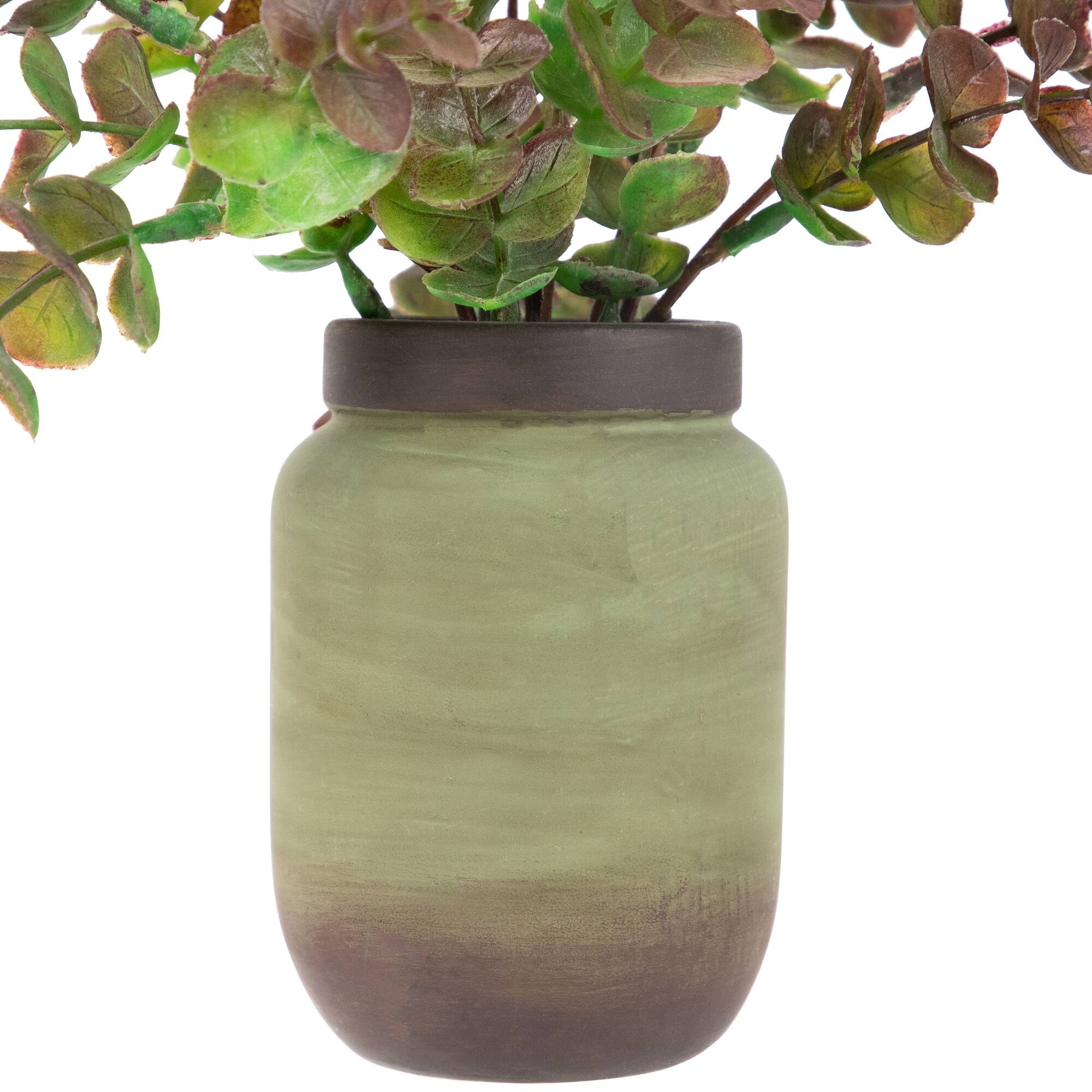 10&#x22; Real Touch&#x2122; Two-Toned Spring Eucalyptus Leaves in Ceramic Pot