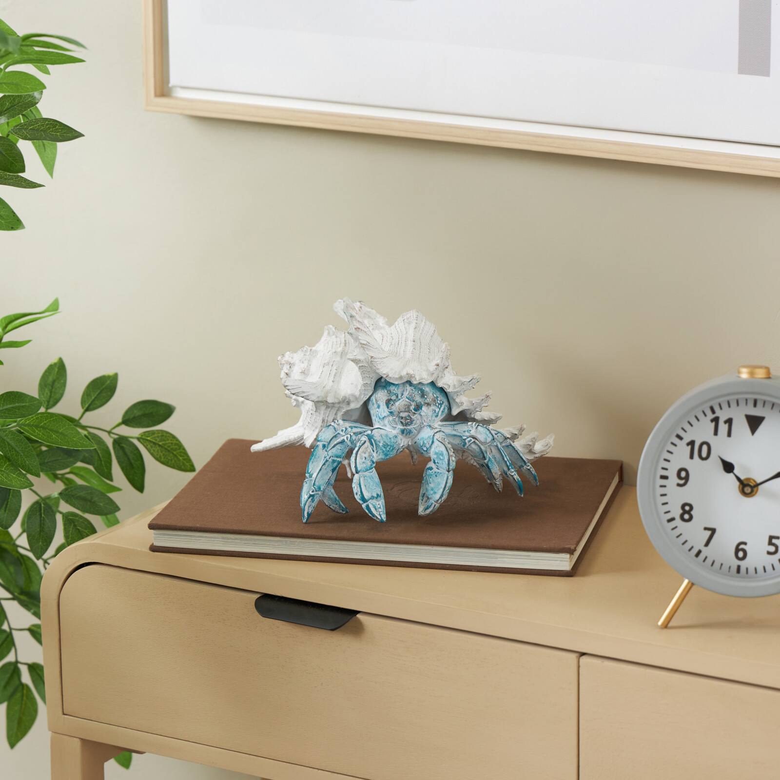 9" Polystone Crab Textured Decorative Sculpture with White Shell