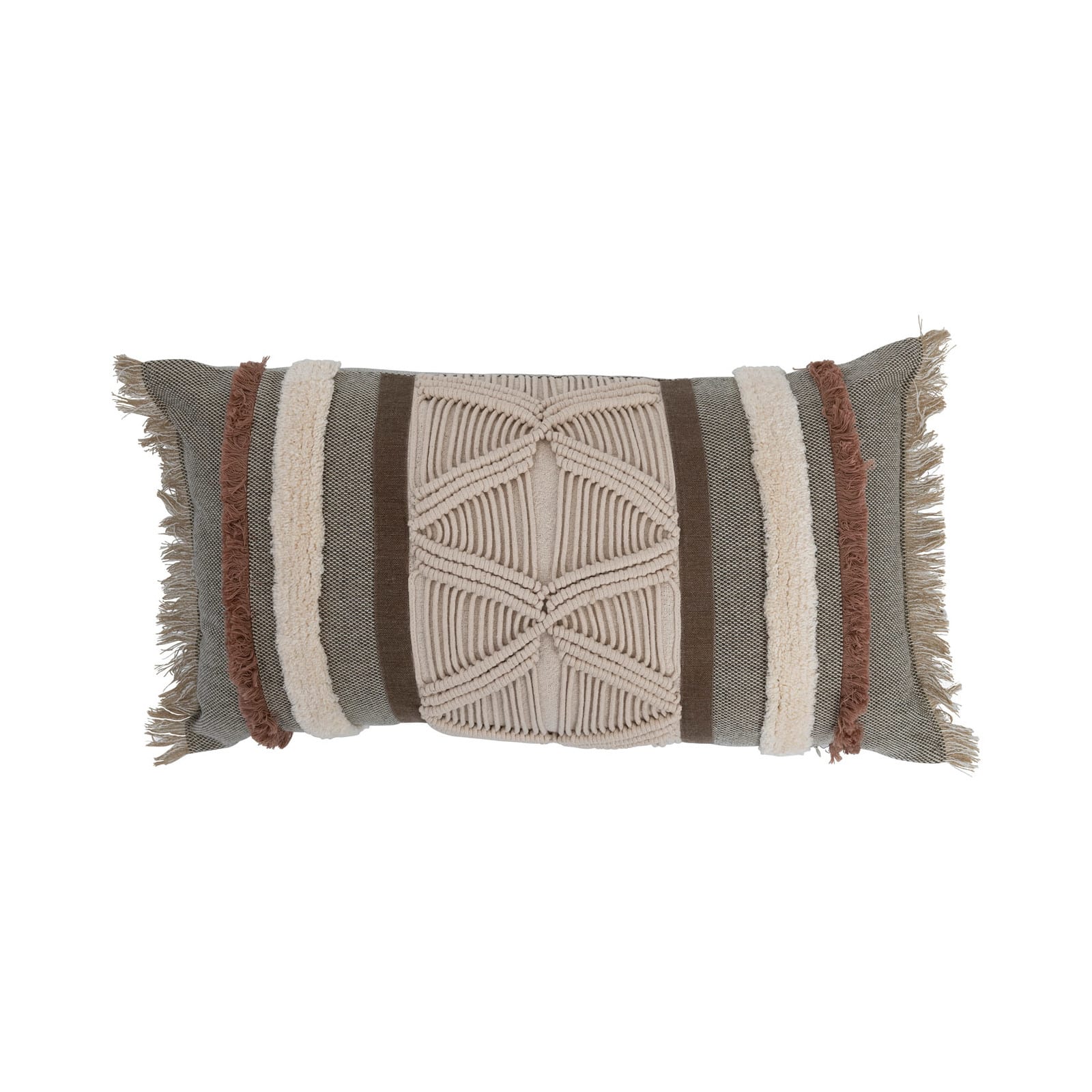 Applique, Macramé & Fringe Cotton Tufted Lumbar Pillow