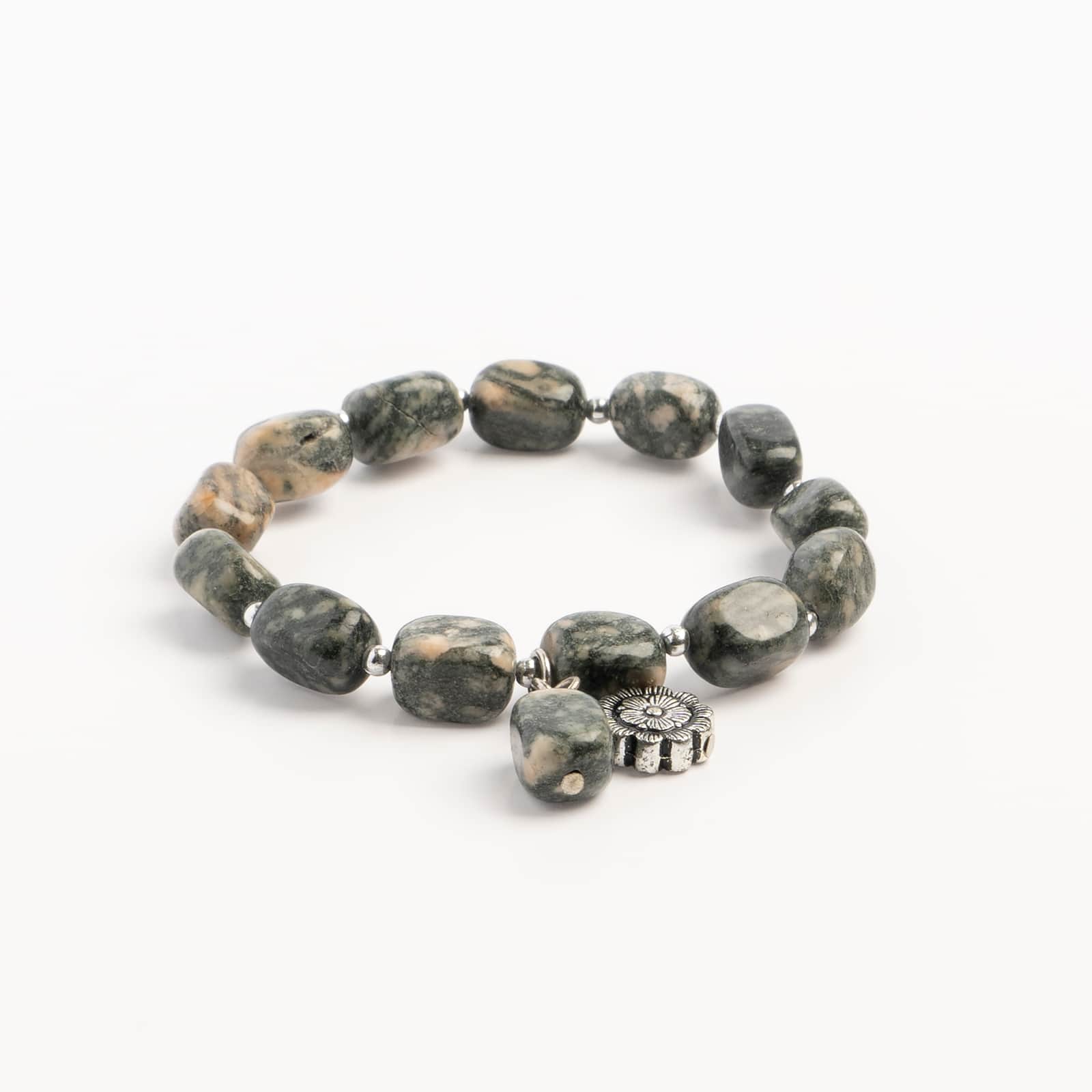 John Bead Jasper Natural Stone Bracelet with Flower Charm