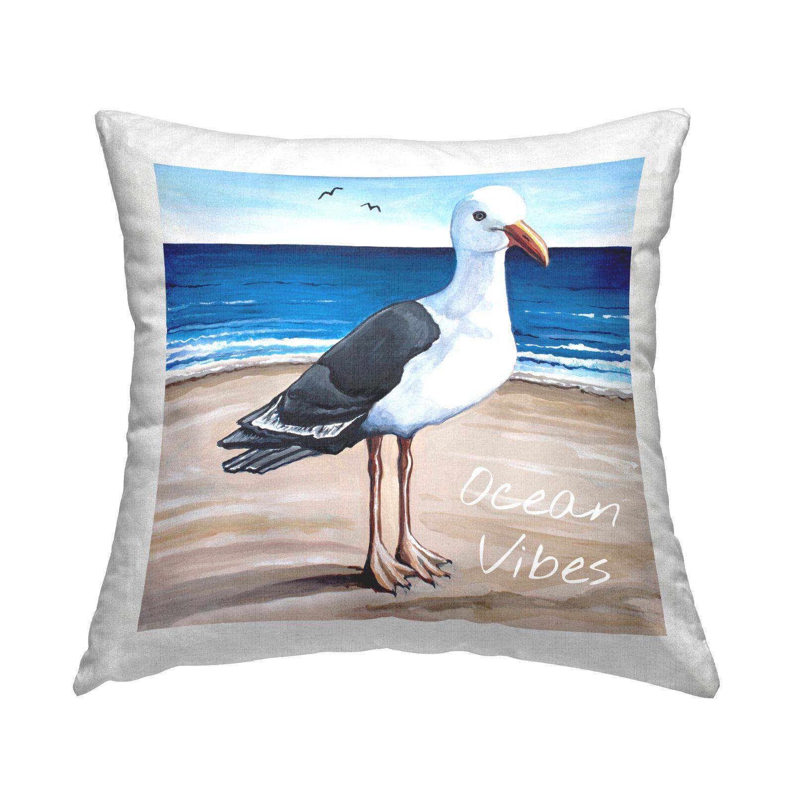 Stupell Industries Ocean Vibes Seagull Standing Vivid Beach Shore Throw Pillow, 18" x 18"