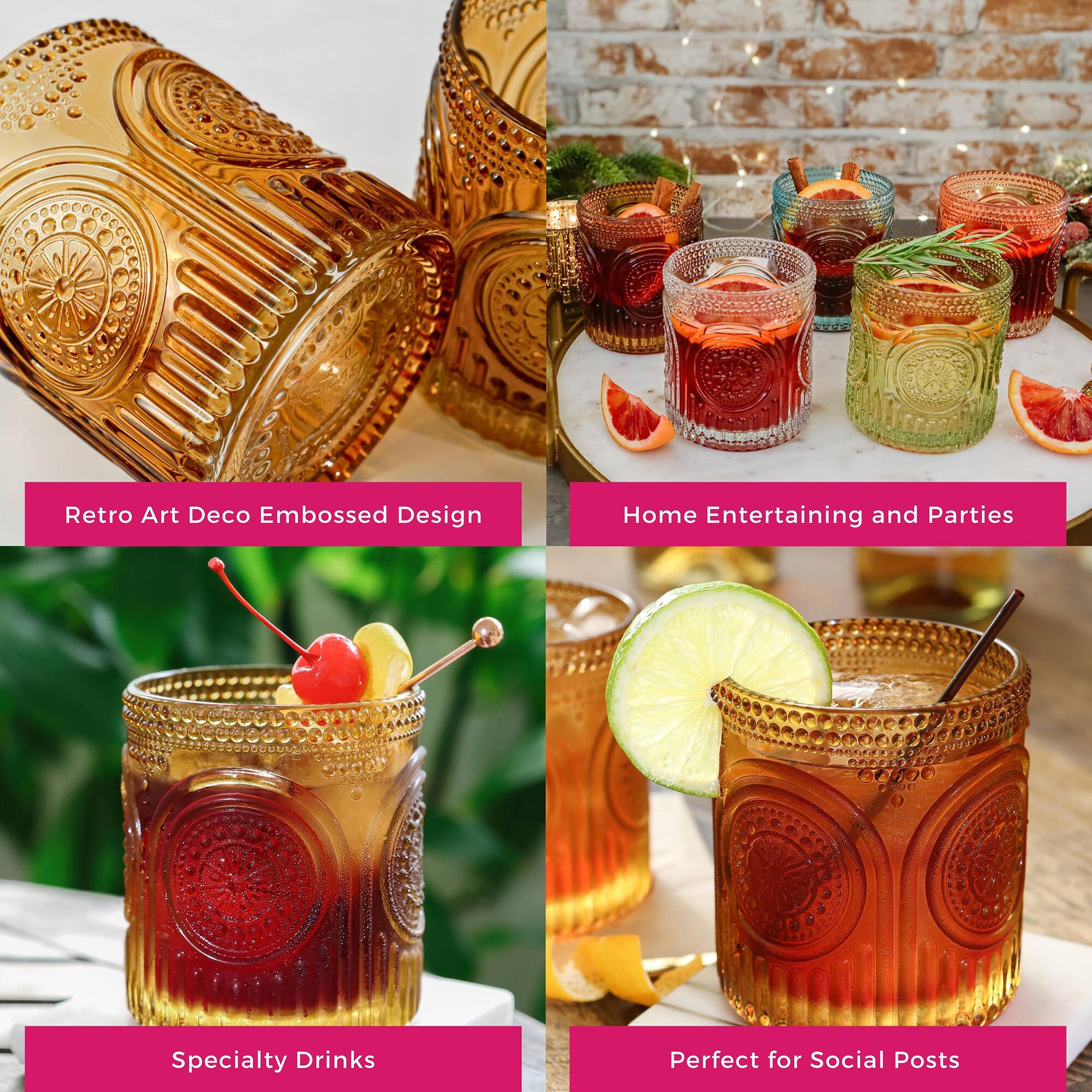 Kate Aspen&#xAE; 10oz. Retro Arch Floral Drinking Glasses, 6ct.