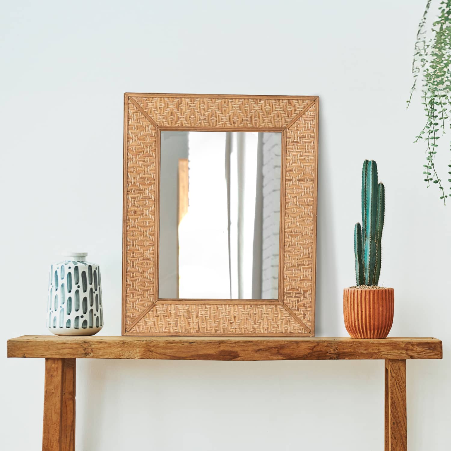 Hello Honey® 25.5" Handwoven Rattan Rectangle Wall Mirror