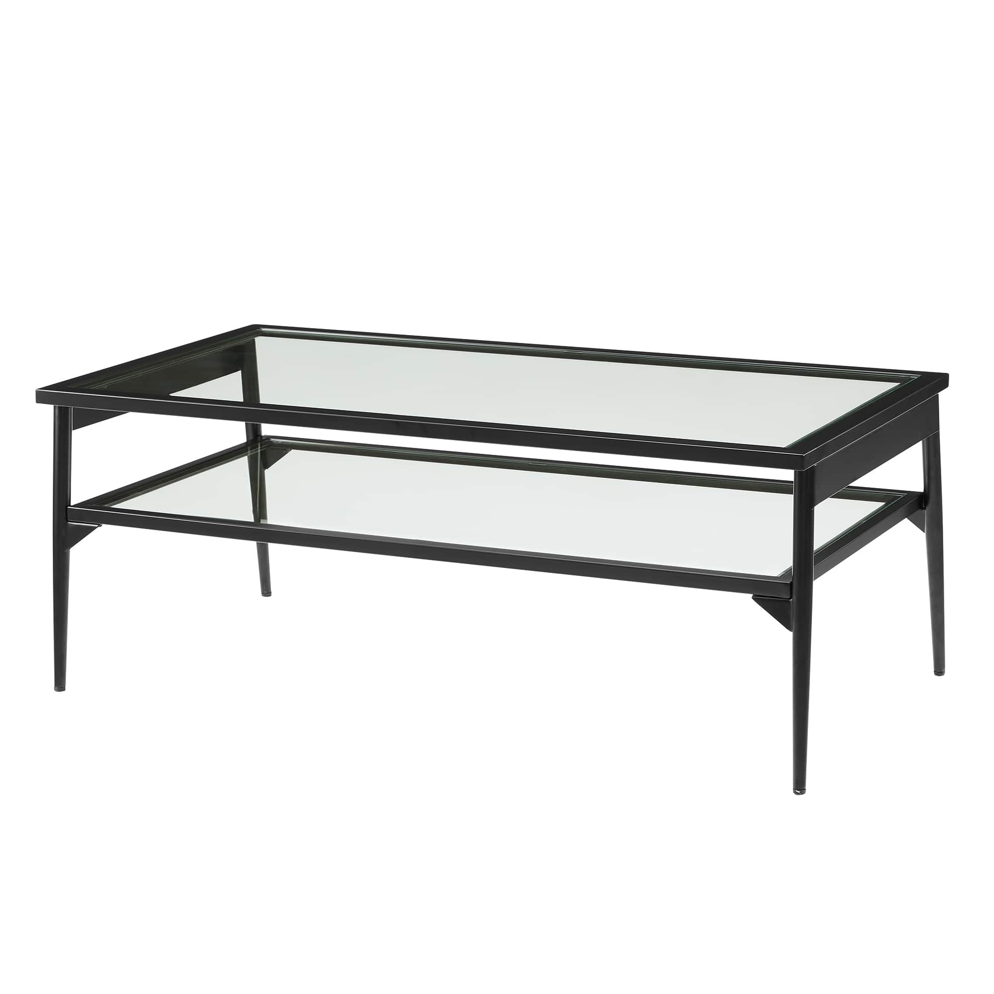 42&#x22; Black Two Tier Glass and Metal Coffee Table